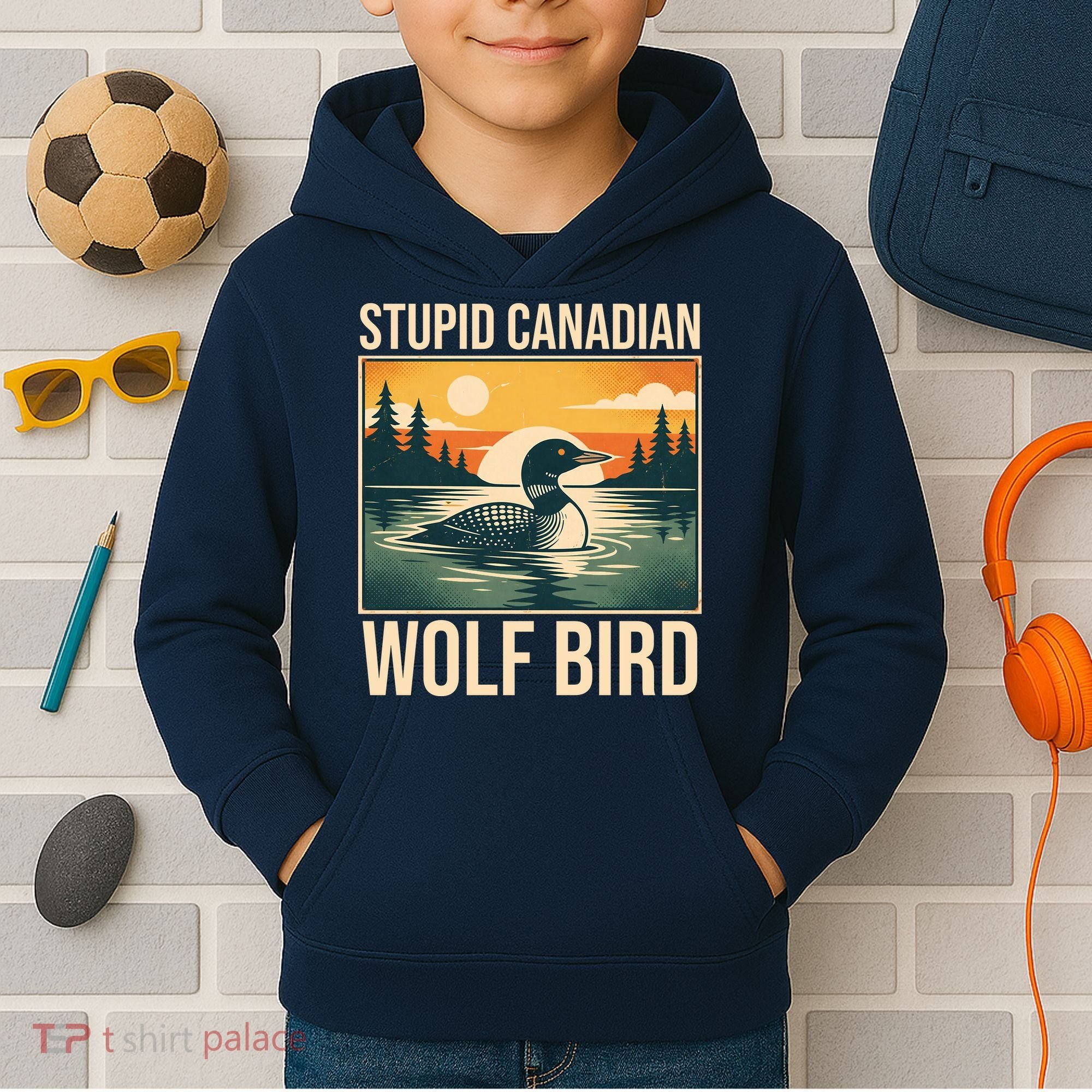 Funny Sarcastic Animal Stupid Canadian Wolf Bird Kids Hoodie