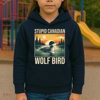 Funny Sarcastic Animal Stupid Canadian Wolf Bird Kids Hoodie thumb 3