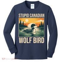 Funny Sarcastic Animal Stupid Canadian Wolf Bird Kids Long Sleeve Shirt thumb 0