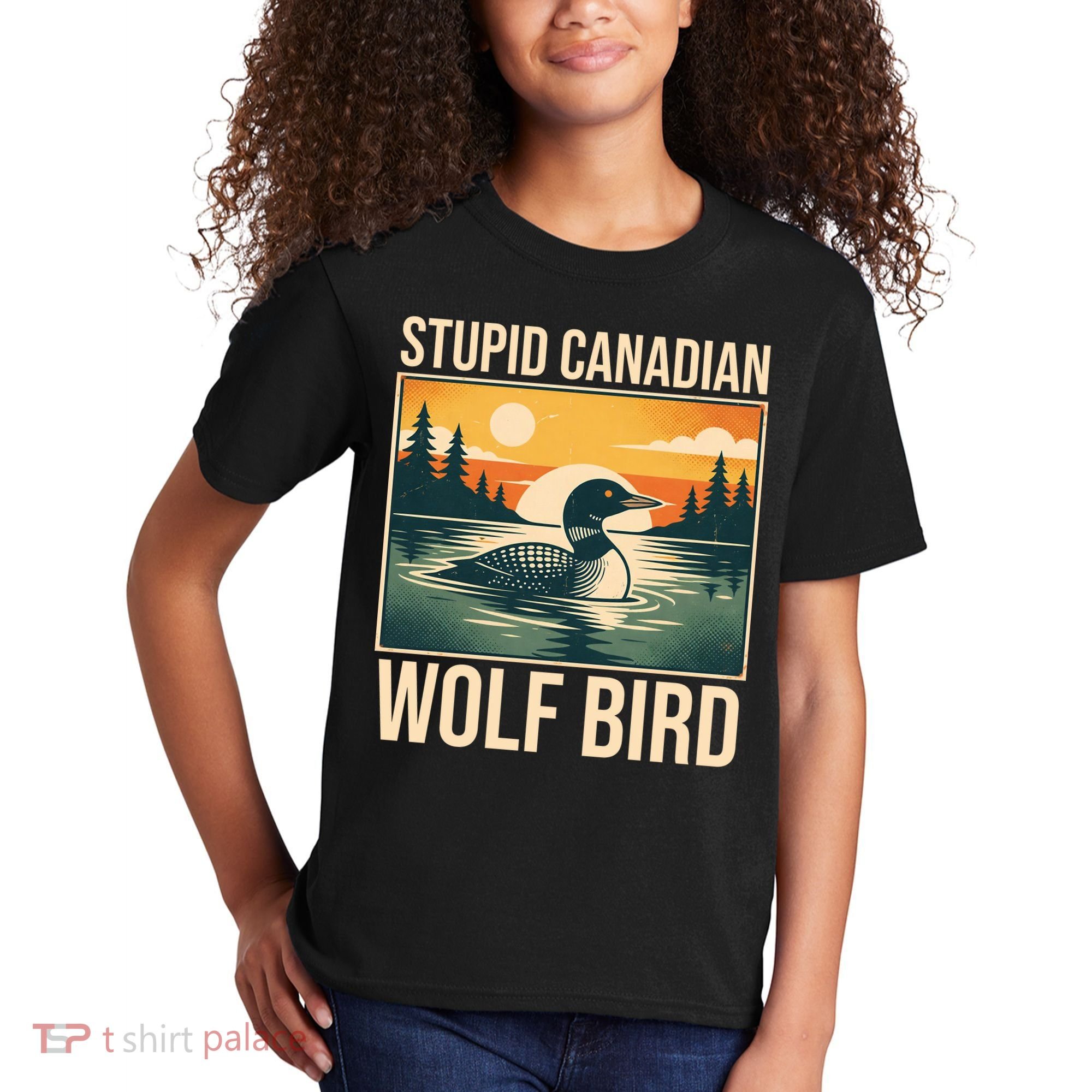 Funny Sarcastic Animal Stupid Canadian Wolf Bird Kids T-Shirt
