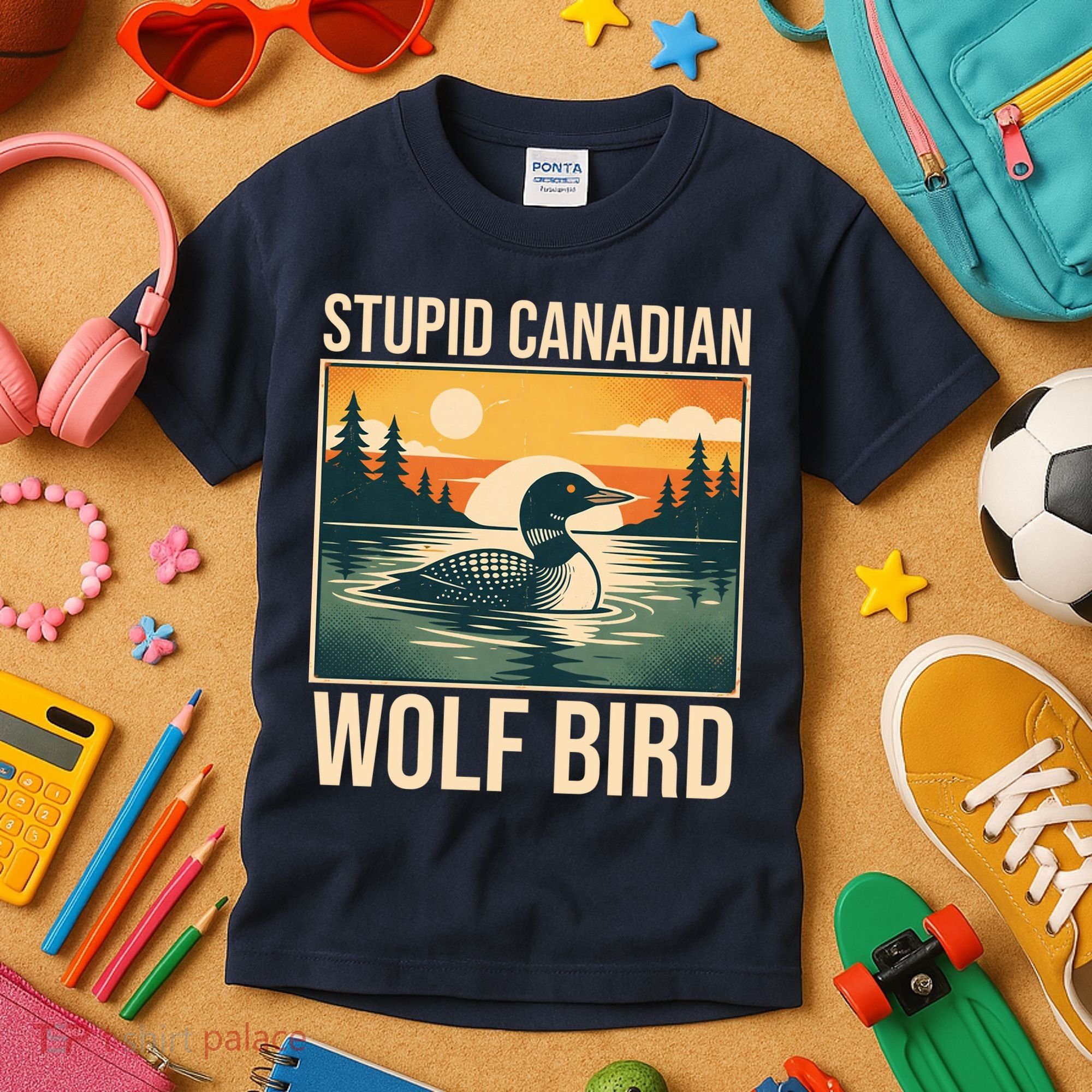 Funny Sarcastic Animal Stupid Canadian Wolf Bird Kids T-Shirt