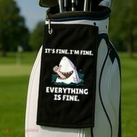 Funny Shark Attack It’s Fine I’m Fine Everything Is Fine Golf Towel thumb 2