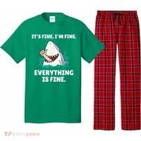Funny Shark Attack It’s Fine I’m Fine Everything Is Fine Pajama Set thumb 0