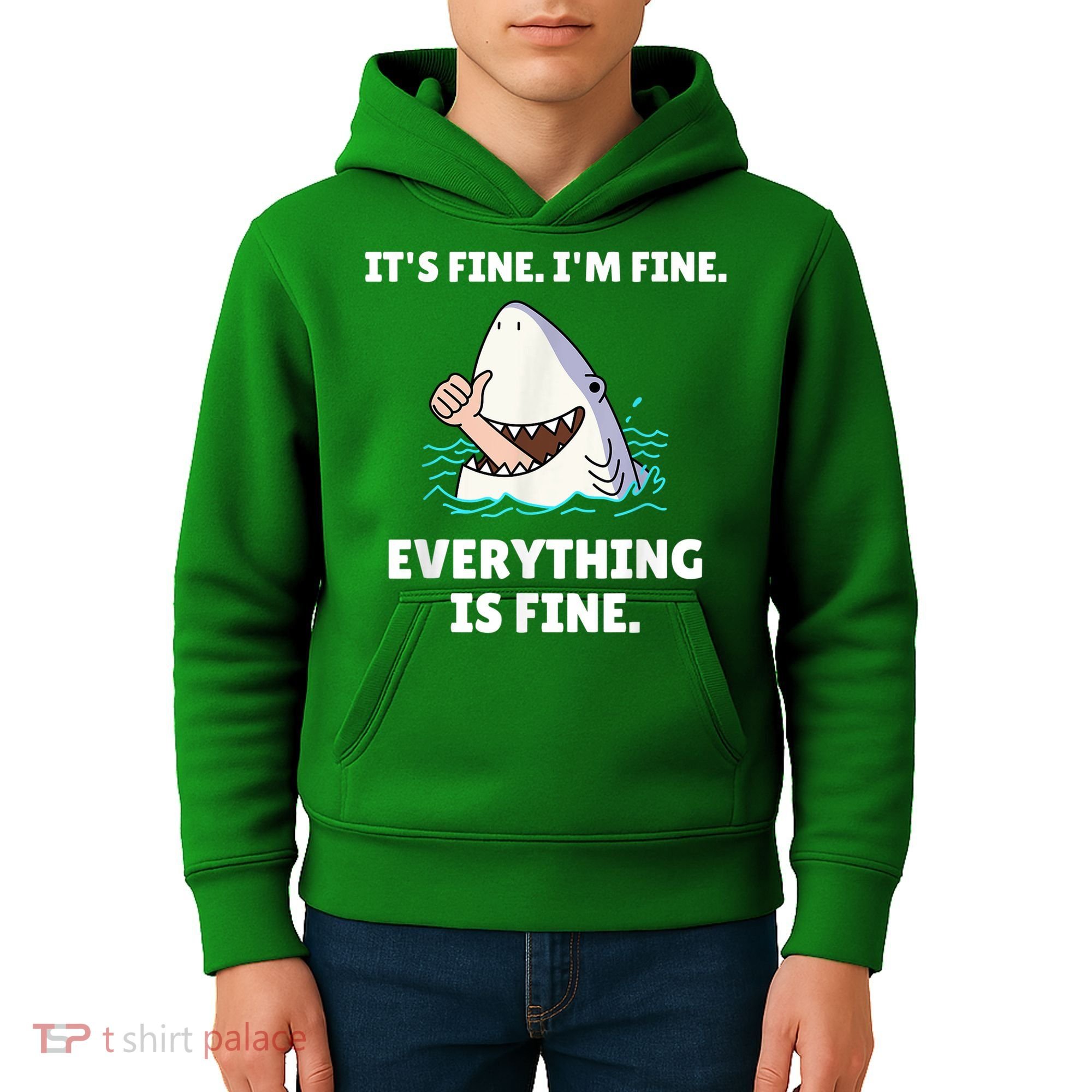 Funny Shark Attack It’s Fine I’m Fine Everything Is Fine Kids Hoodie