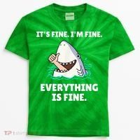 Funny Shark Attack It’s Fine I’m Fine Everything Is Fine Kids Tie-Dye T-Shirt thumb 0