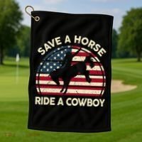 Funny Save A Horse Ride A Cowboy Horse Golf Towel thumb 1