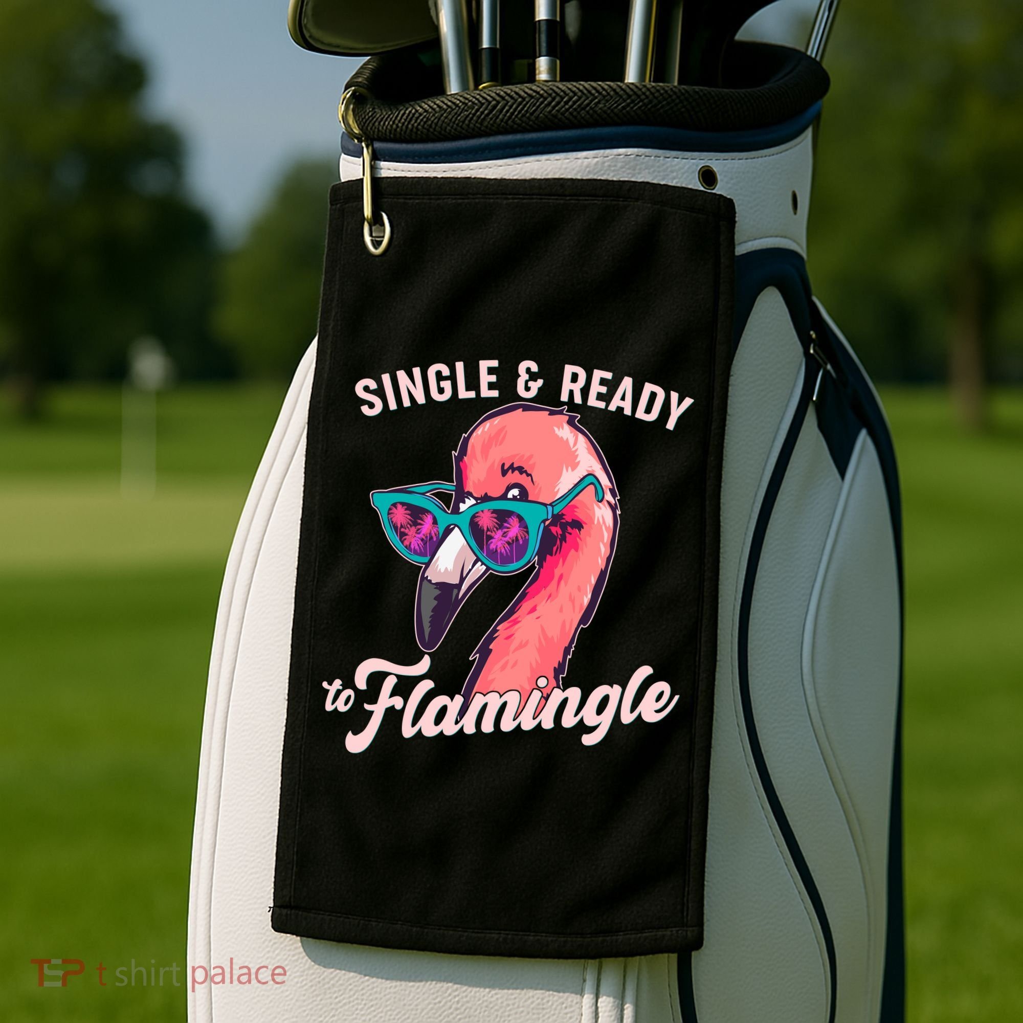 Funny Single And Ready To Flamingle Flamingo Golf Towel