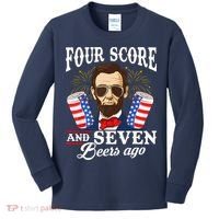 Four Score And 7 Beers Ago 4th Of July Drinking Like Lincoln Kids Long Sleeve Shirt thumb 0