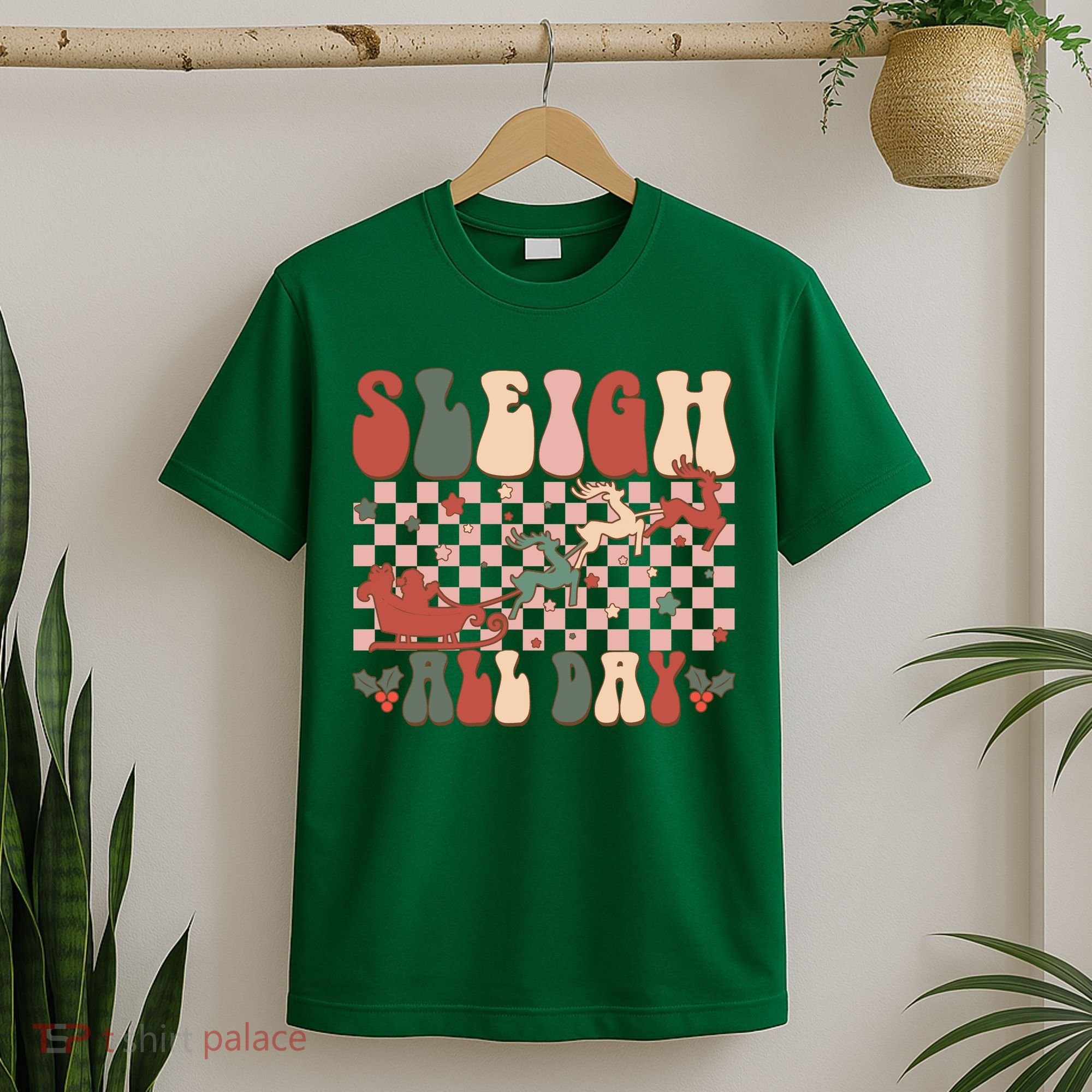 Funny Sleigh All Day Christmas In July Retro Vintage Ugly T-Shirt