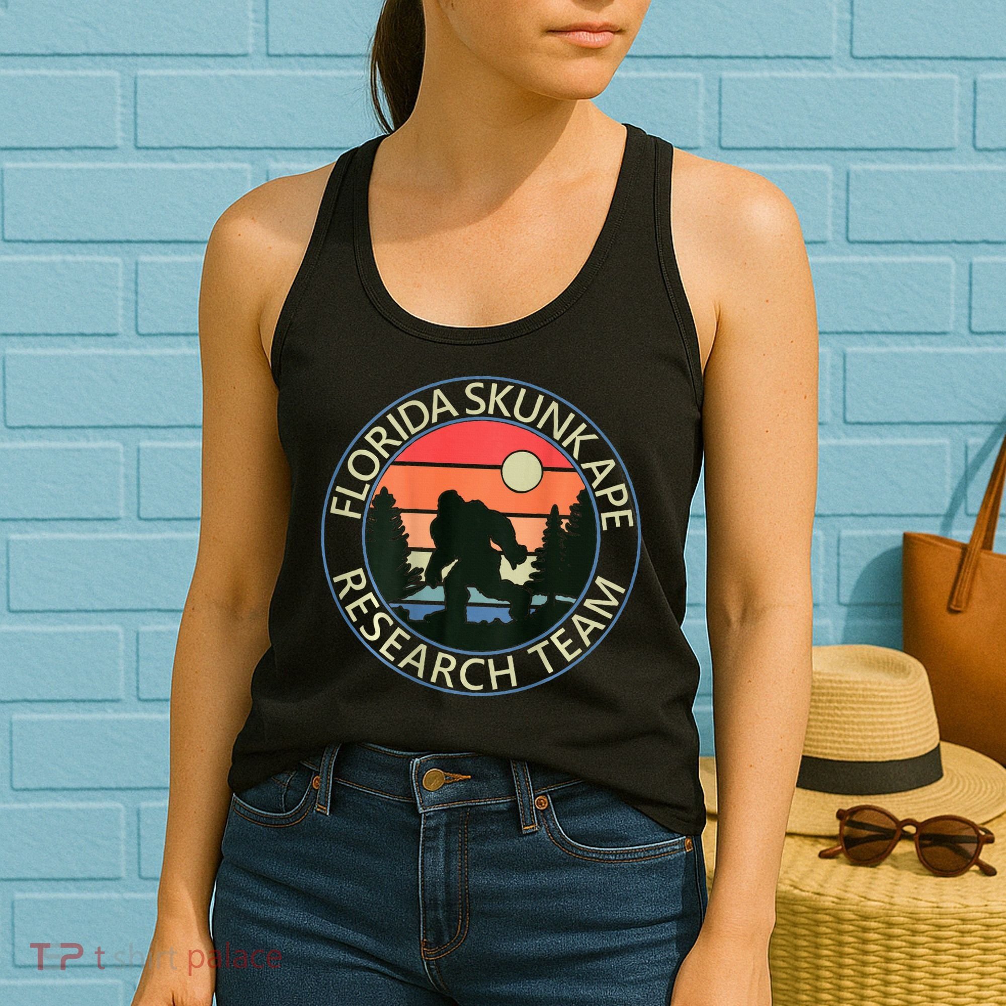 Florida Skunk Ape Research Team Camping Outdoors Back Print Women's Tank Top