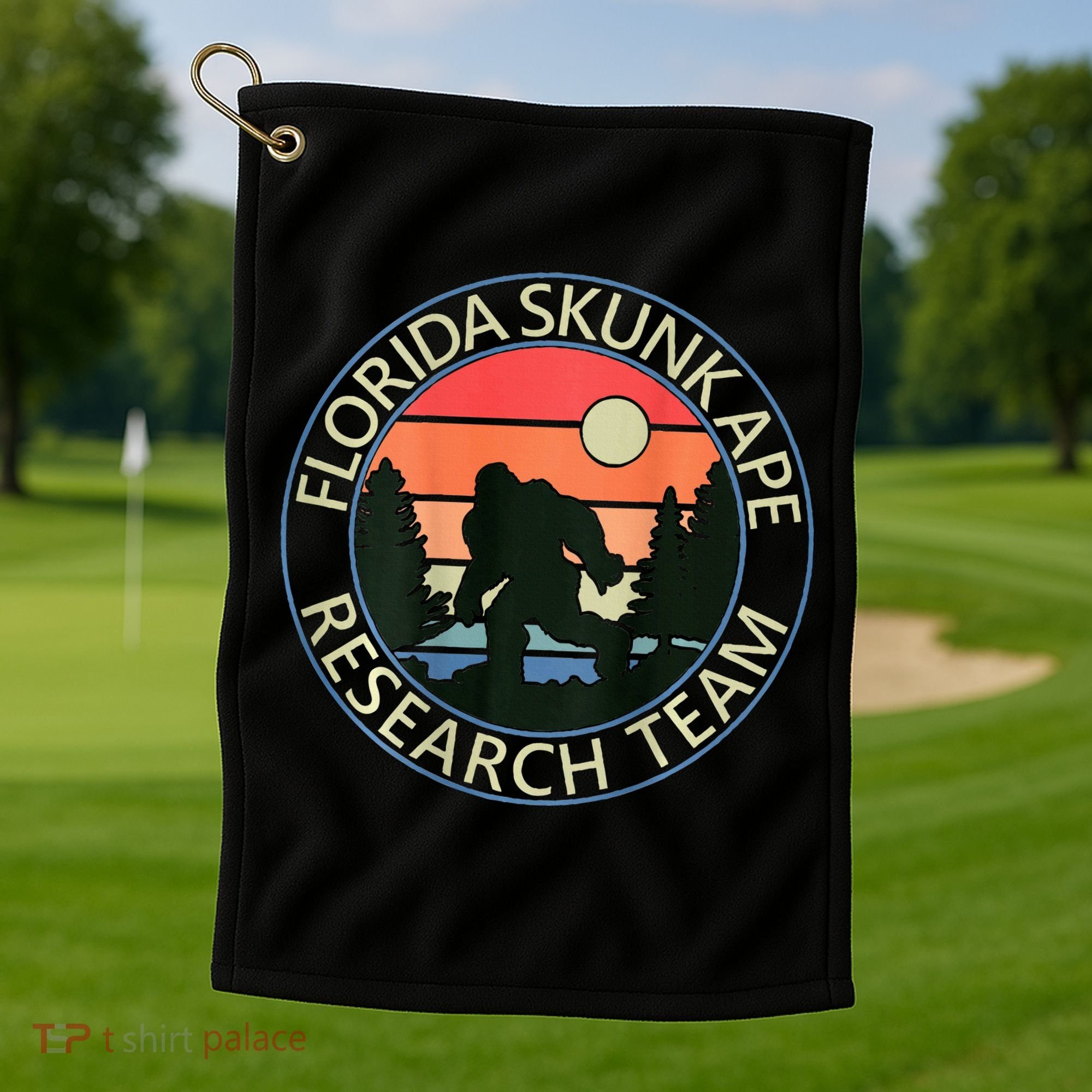Florida Skunk Ape Research Team Camping Outdoors Back Print Golf Towel