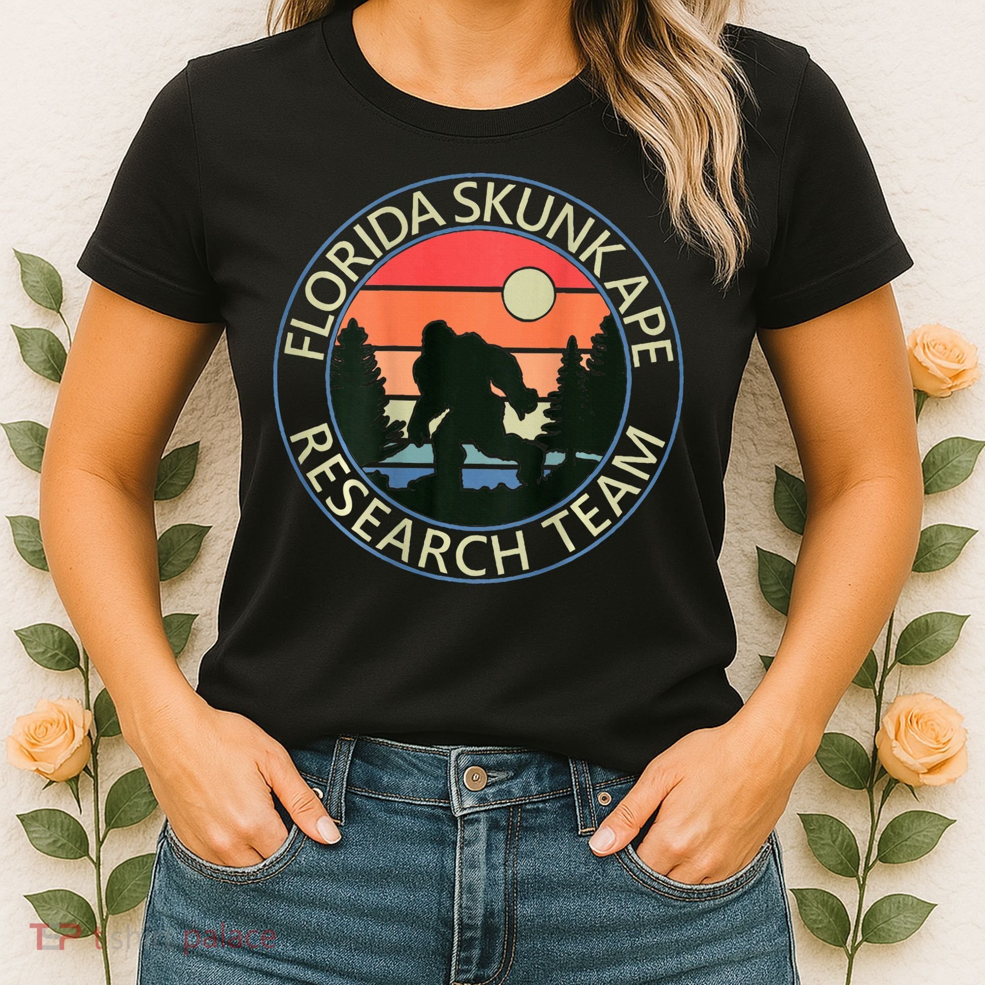Florida Skunk Ape Research Team Camping Outdoors Back Print Women's T-Shirt