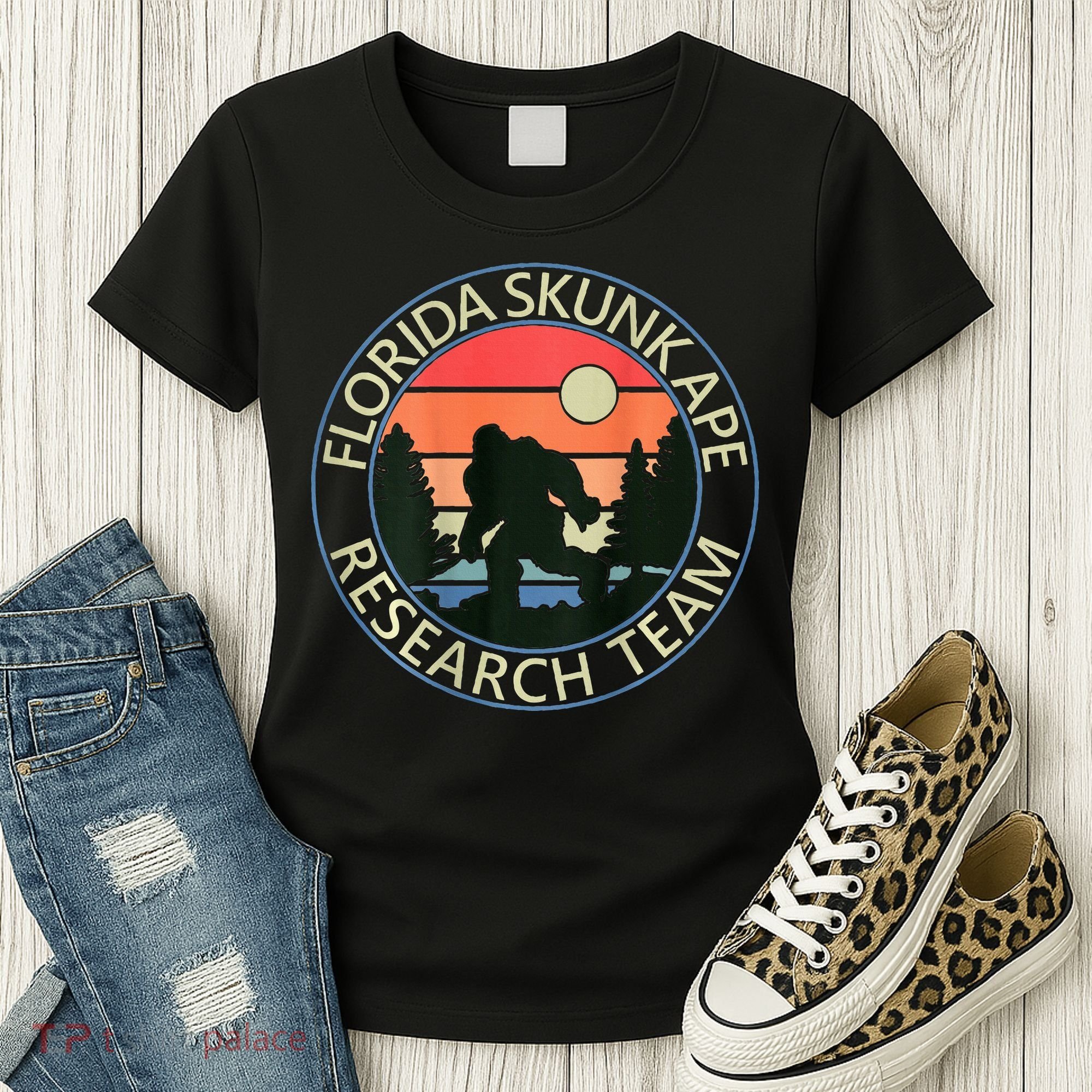 Florida Skunk Ape Research Team Camping Outdoors Back Print Women's T-Shirt