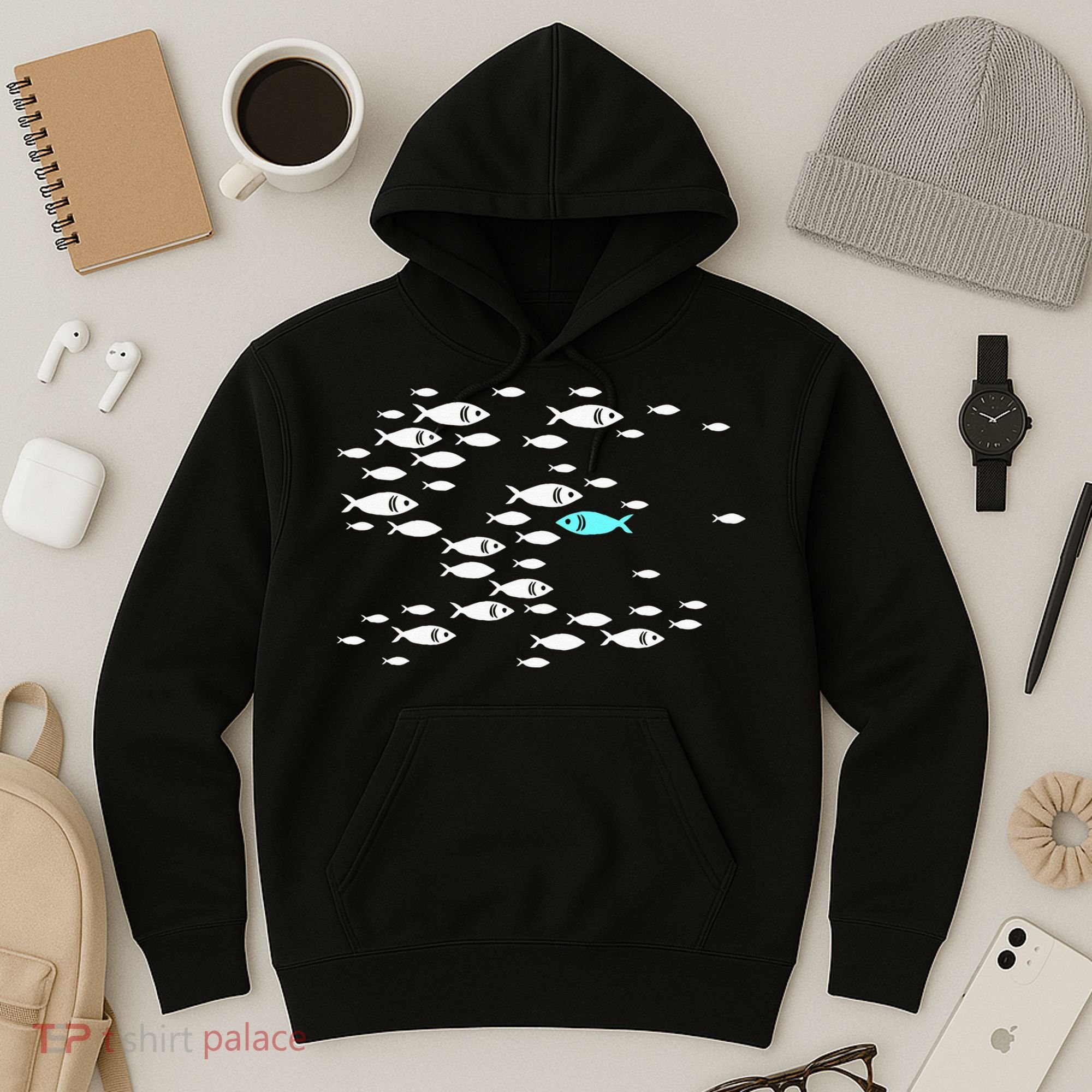 Fish Swim Against The Current In The Sea Hoodie