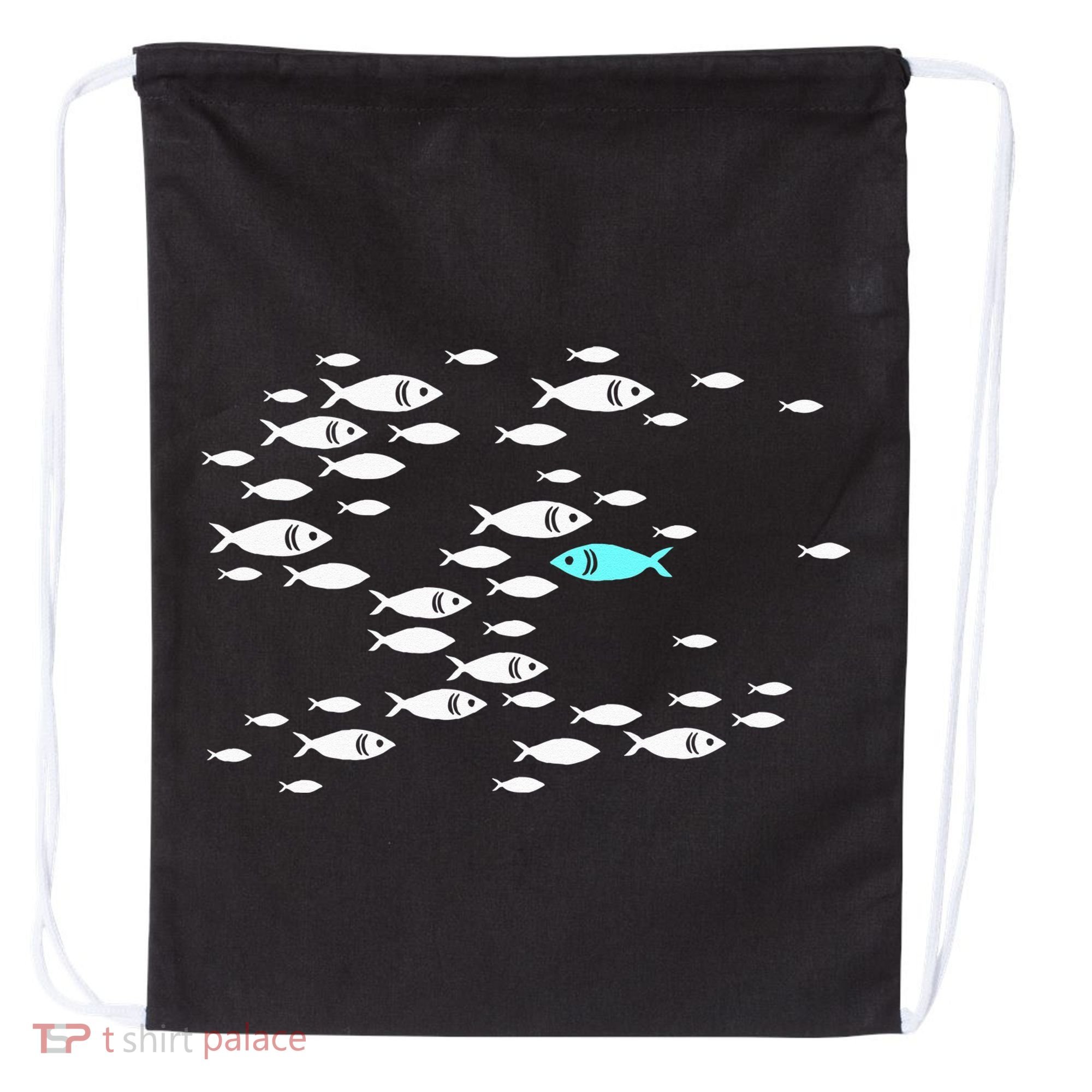 Fish Swim Against The Current In The Sea Drawstring Bag