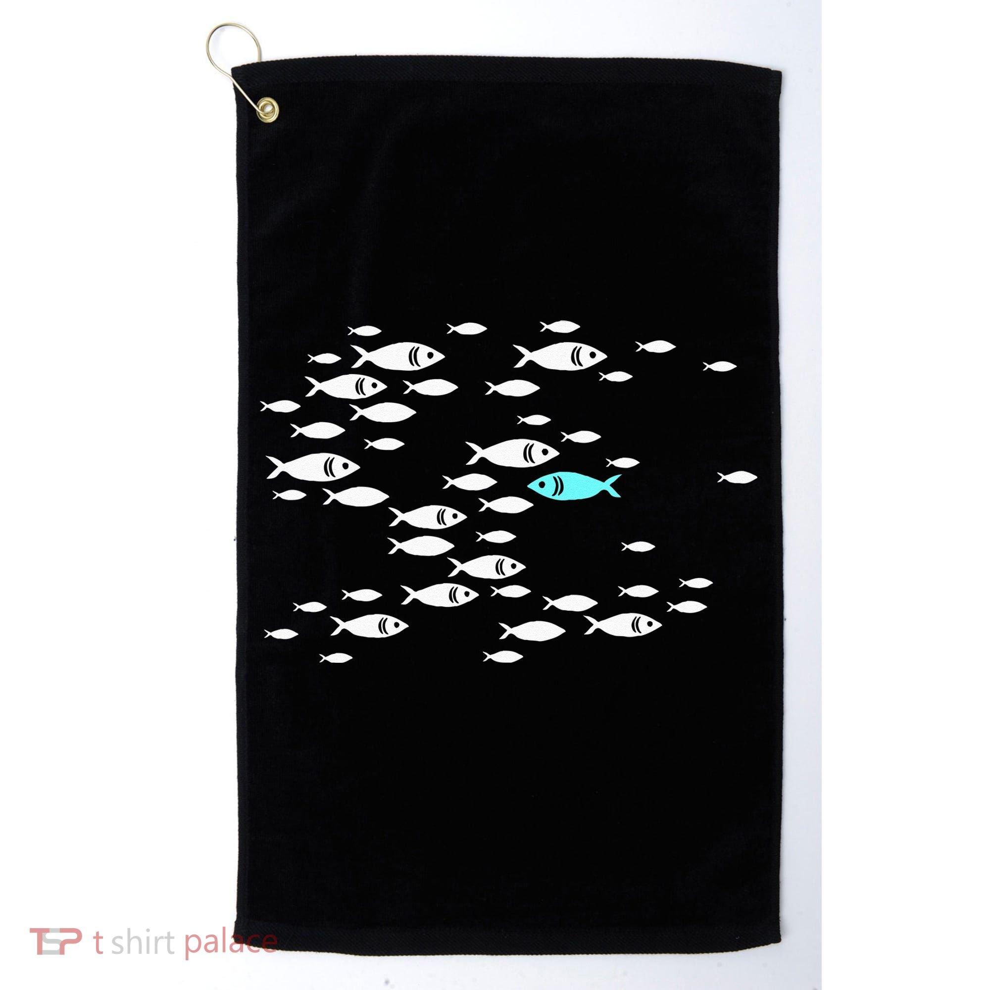 Fish Swim Against The Current In The Sea Golf Towel