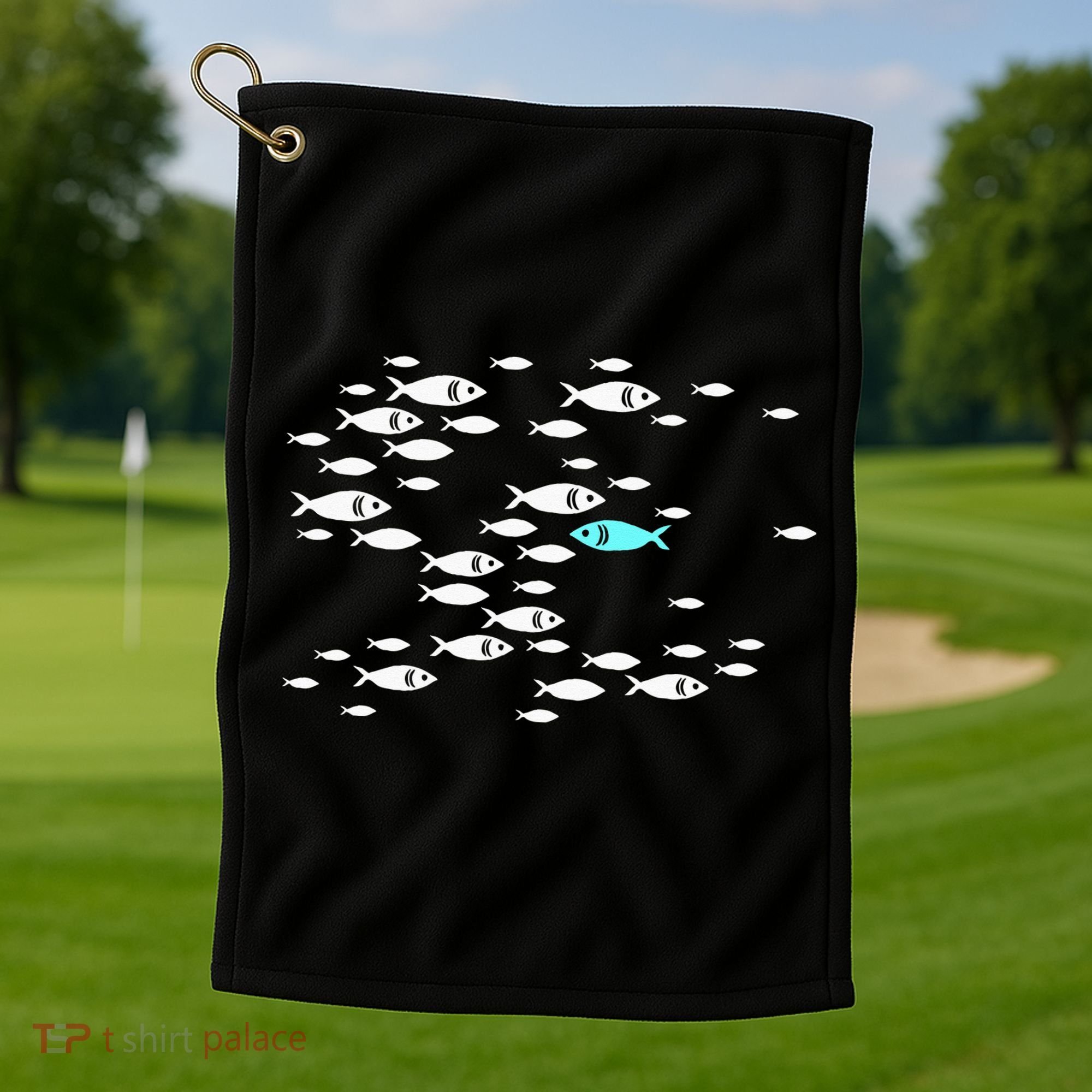 Fish Swim Against The Current In The Sea Golf Towel