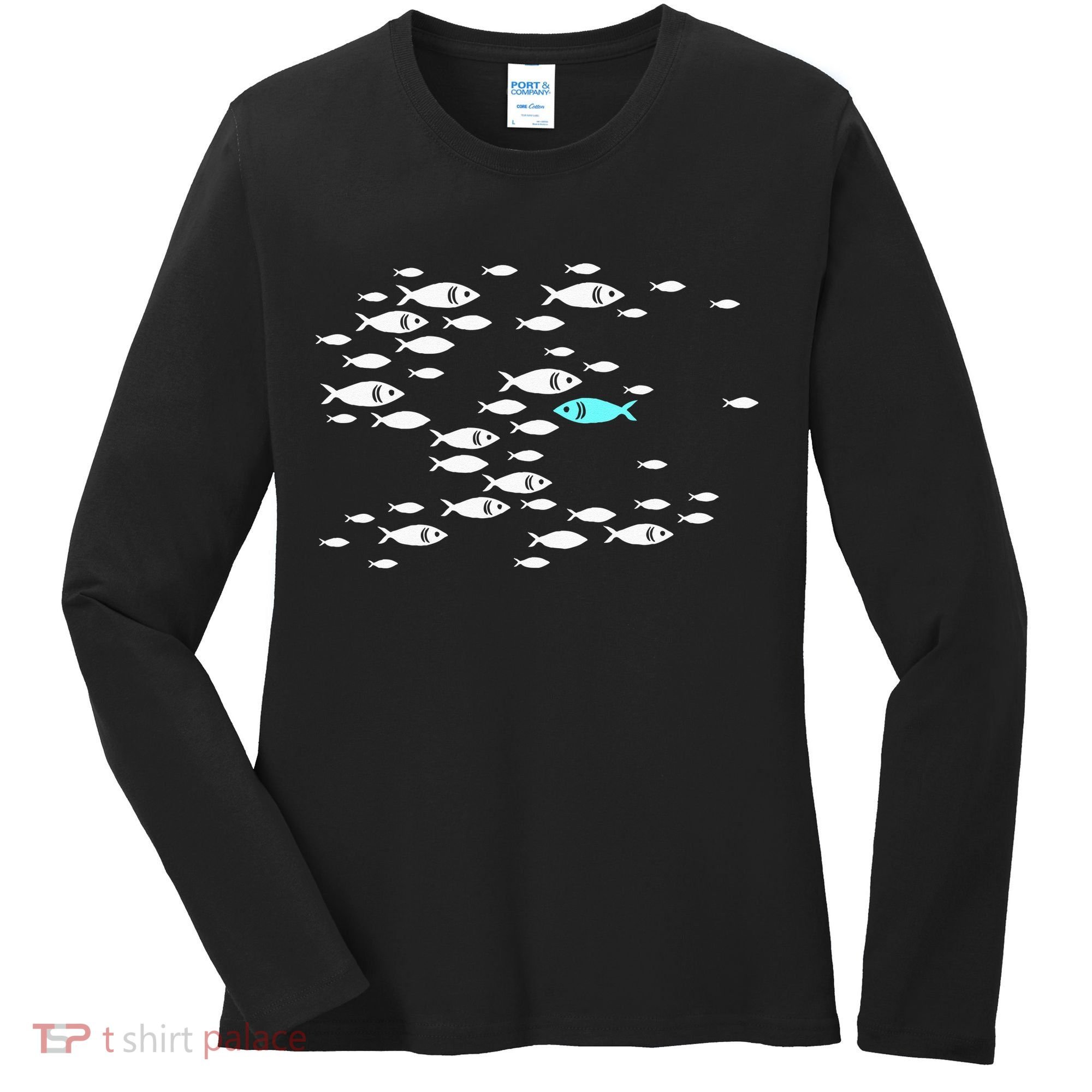 Fish Swim Against The Current In The Sea Women's Long Sleeve Shirt