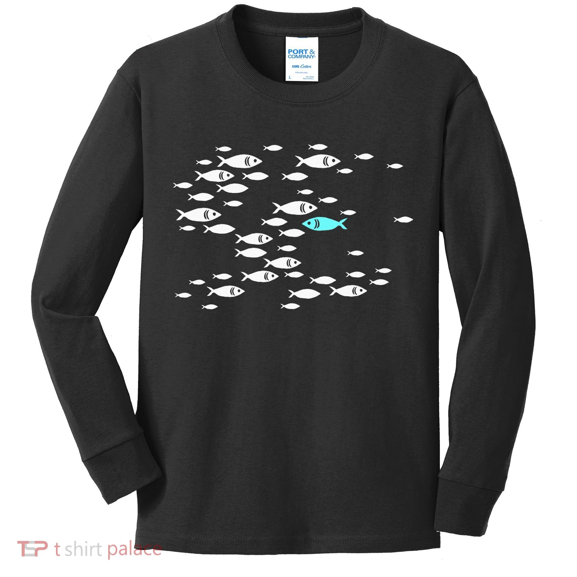 Fish Swim Against The Current In The Sea Kids Long Sleeve Shirt