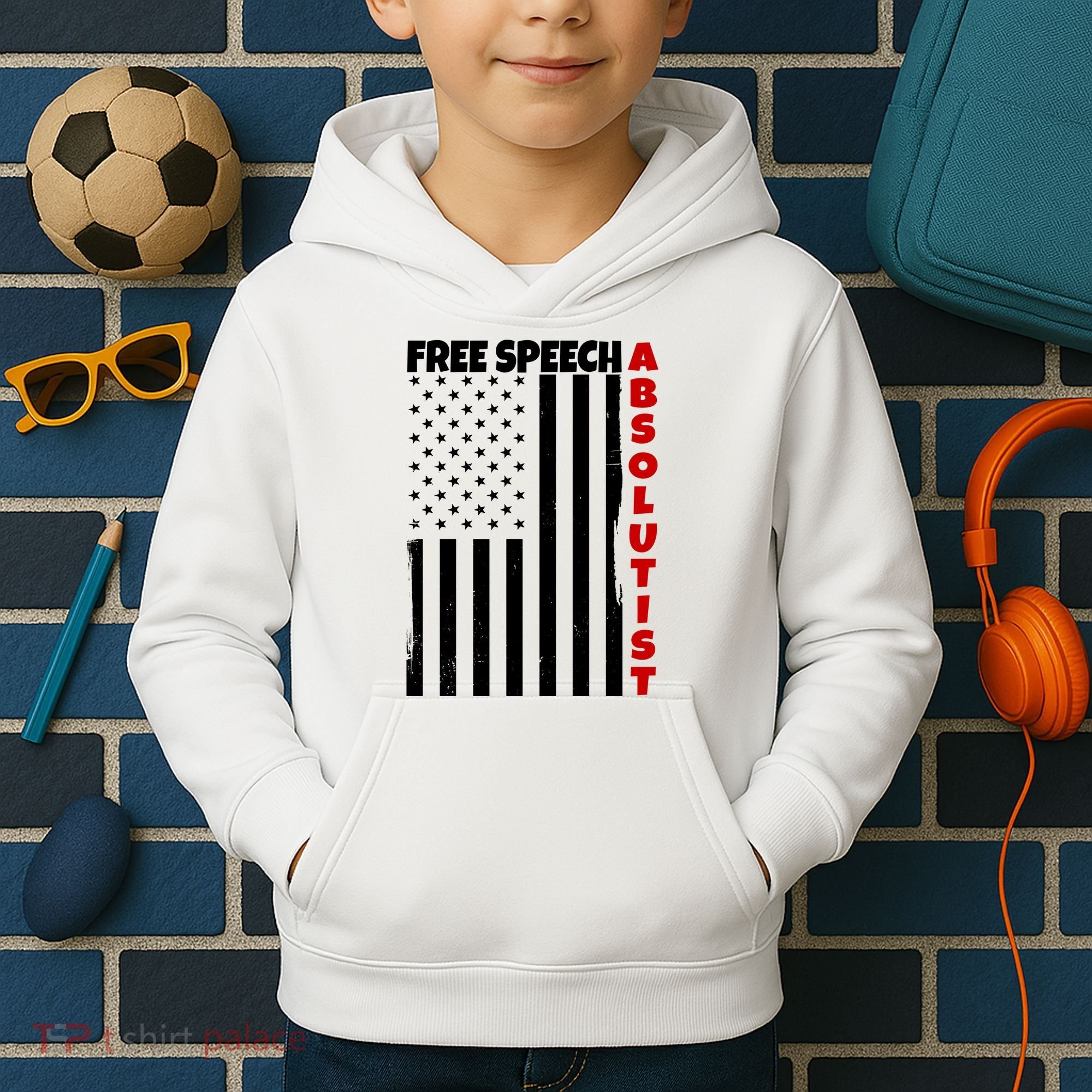 Free Speech Absolutist American Flag Kids Hoodie