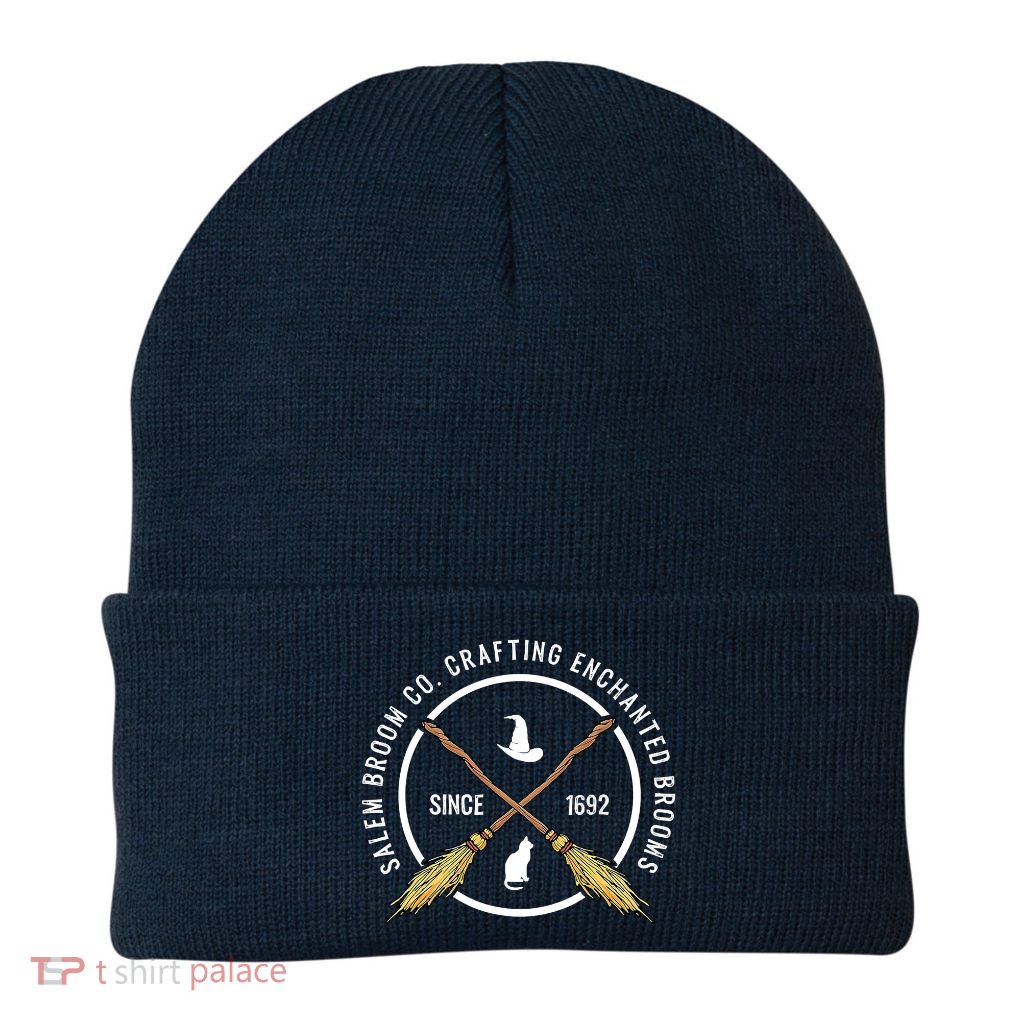 Funny Salem Broom Company For A Witch Fan Halloween Beanie