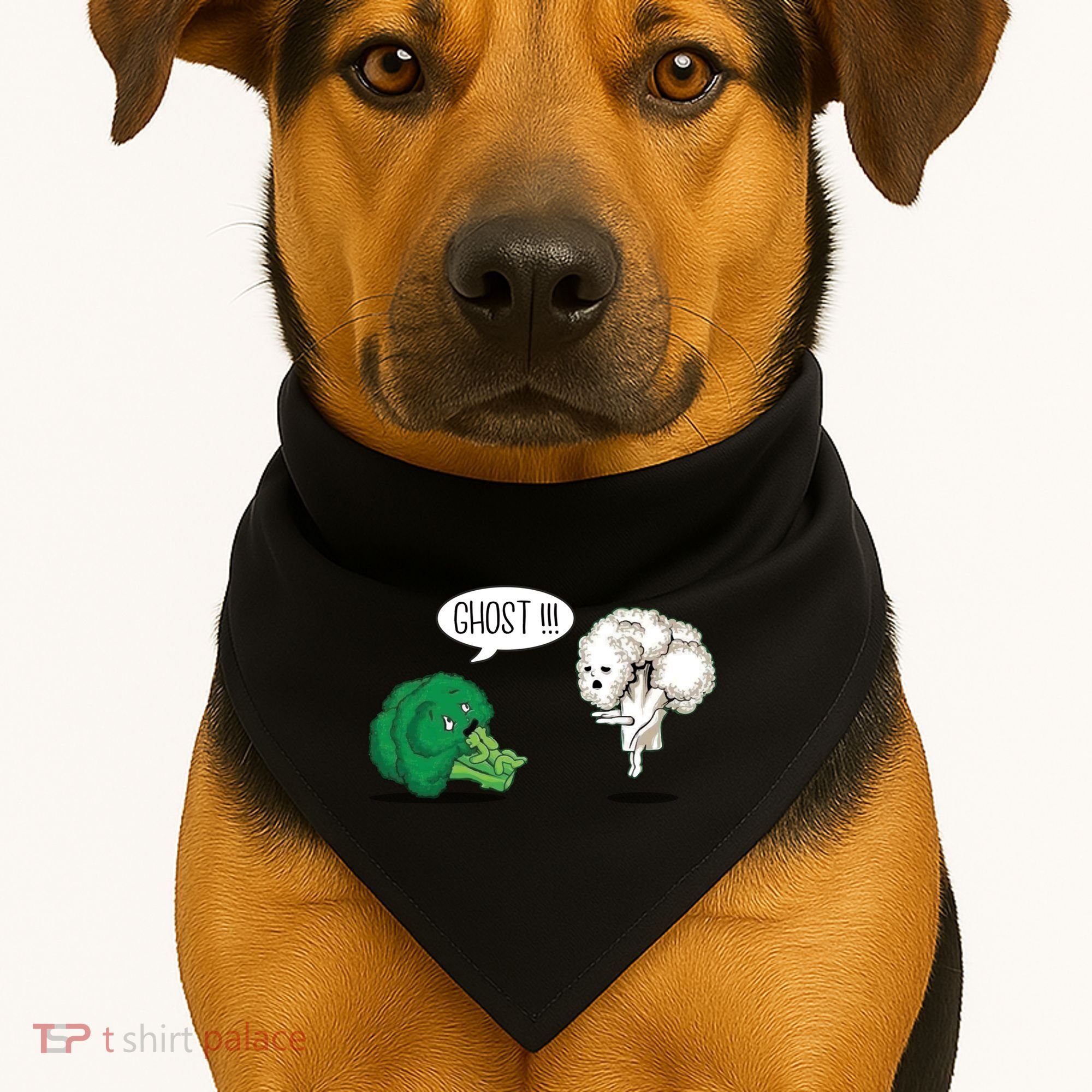 Funny Scared Broccoli By Ghost Cauliflower Funny Vegetarian Gift USA-Made Doggie Bandana