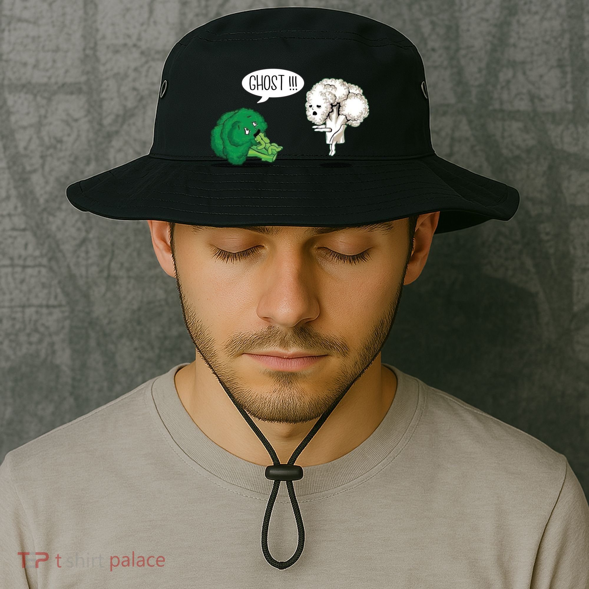 Funny Scared Broccoli By Ghost Cauliflower Funny Vegetarian Gift Bucket Hat