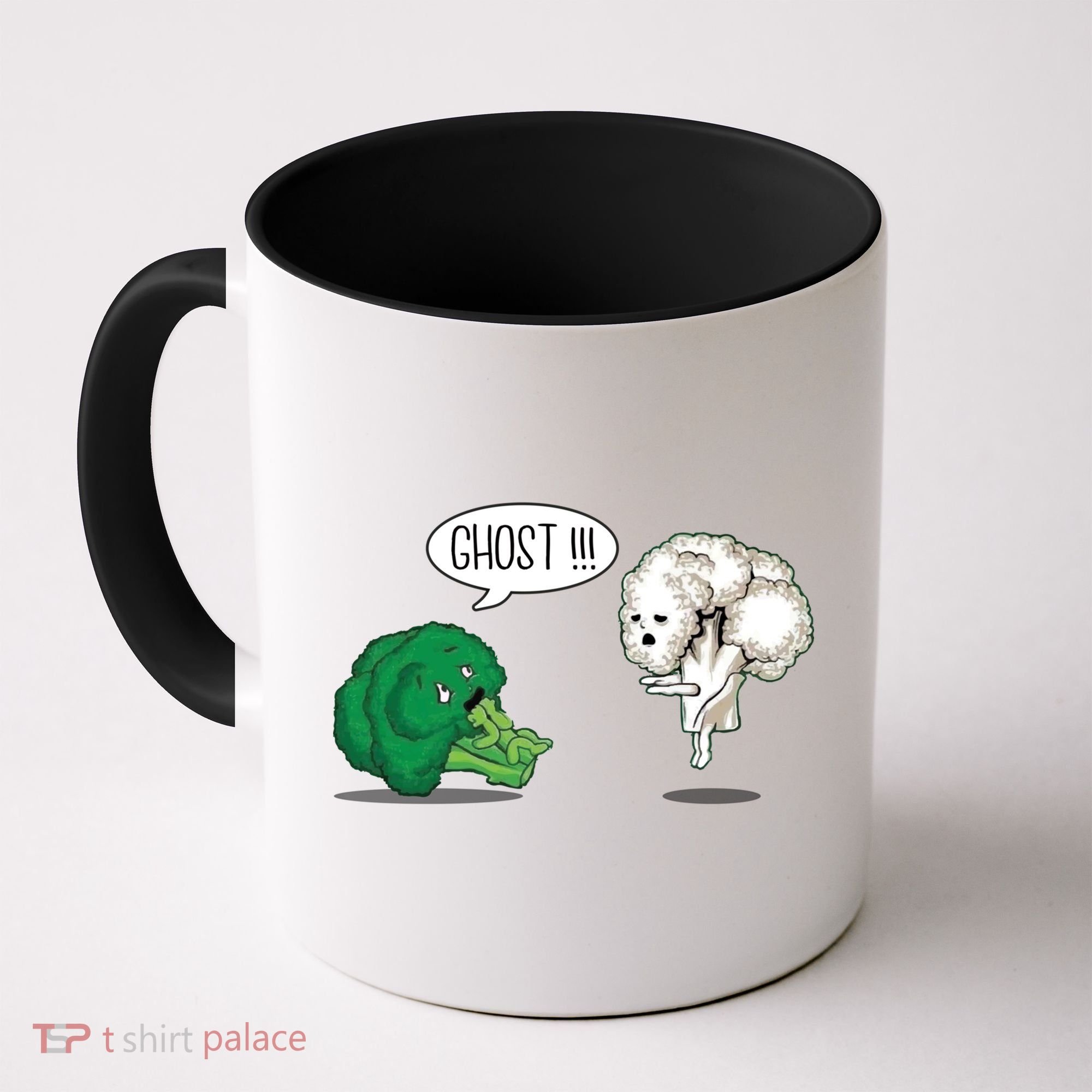 Funny Scared Broccoli By Ghost Cauliflower Funny Vegetarian Gift Coffee Mug