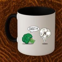 Funny Scared Broccoli By Ghost Cauliflower Funny Vegetarian Gift Coffee Mug thumb 2