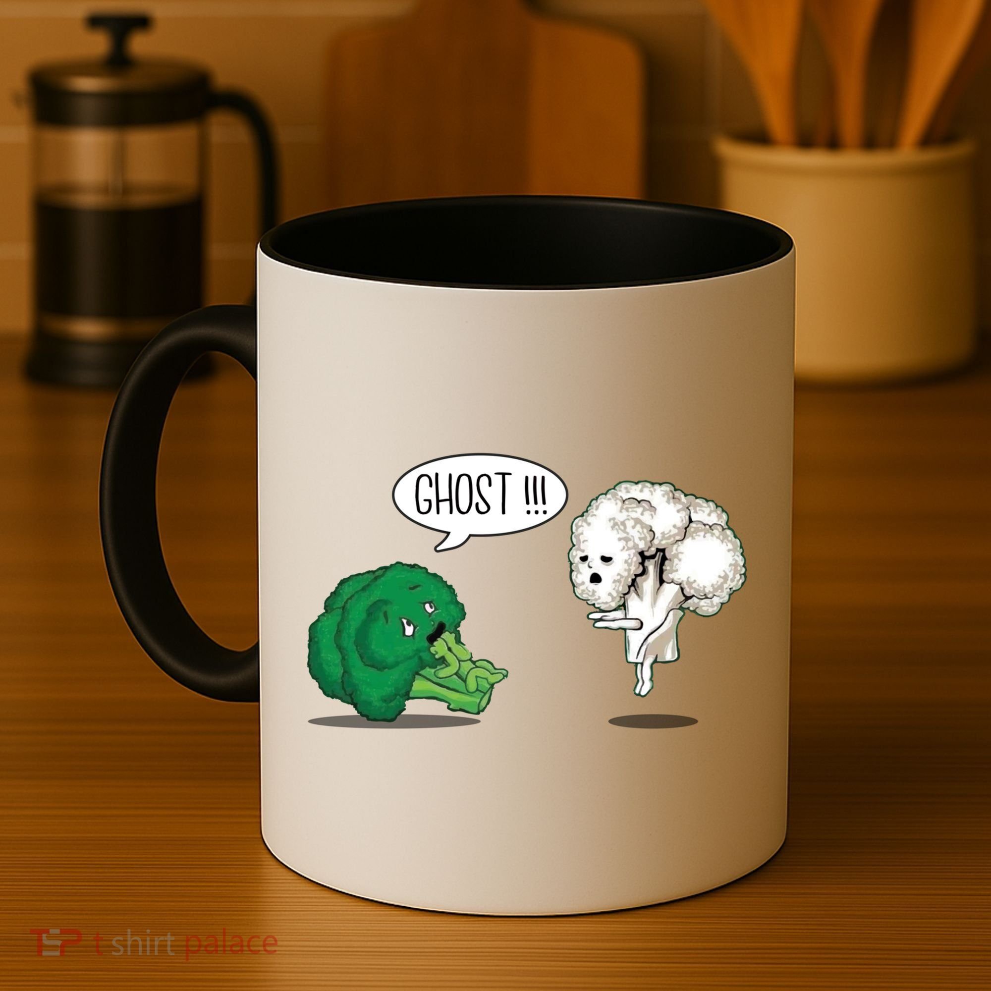 Funny Scared Broccoli By Ghost Cauliflower Funny Vegetarian Gift Coffee Mug