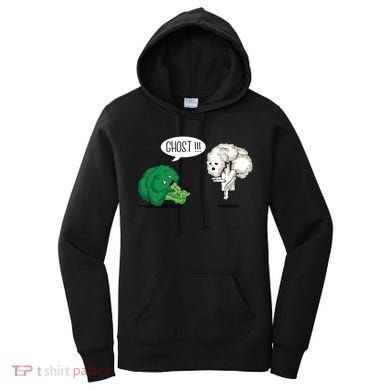 Funny Scared Broccoli By Ghost Cauliflower Funny Vegetarian Gift Women's Hoodie
