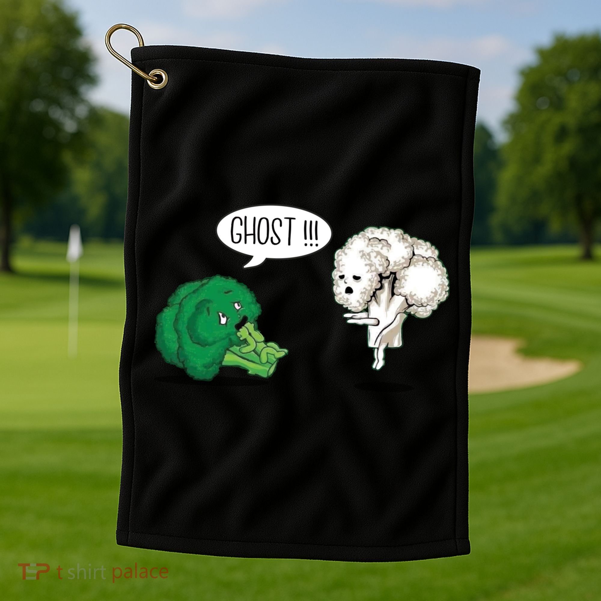 Funny Scared Broccoli By Ghost Cauliflower Funny Vegetarian Gift Golf Towel