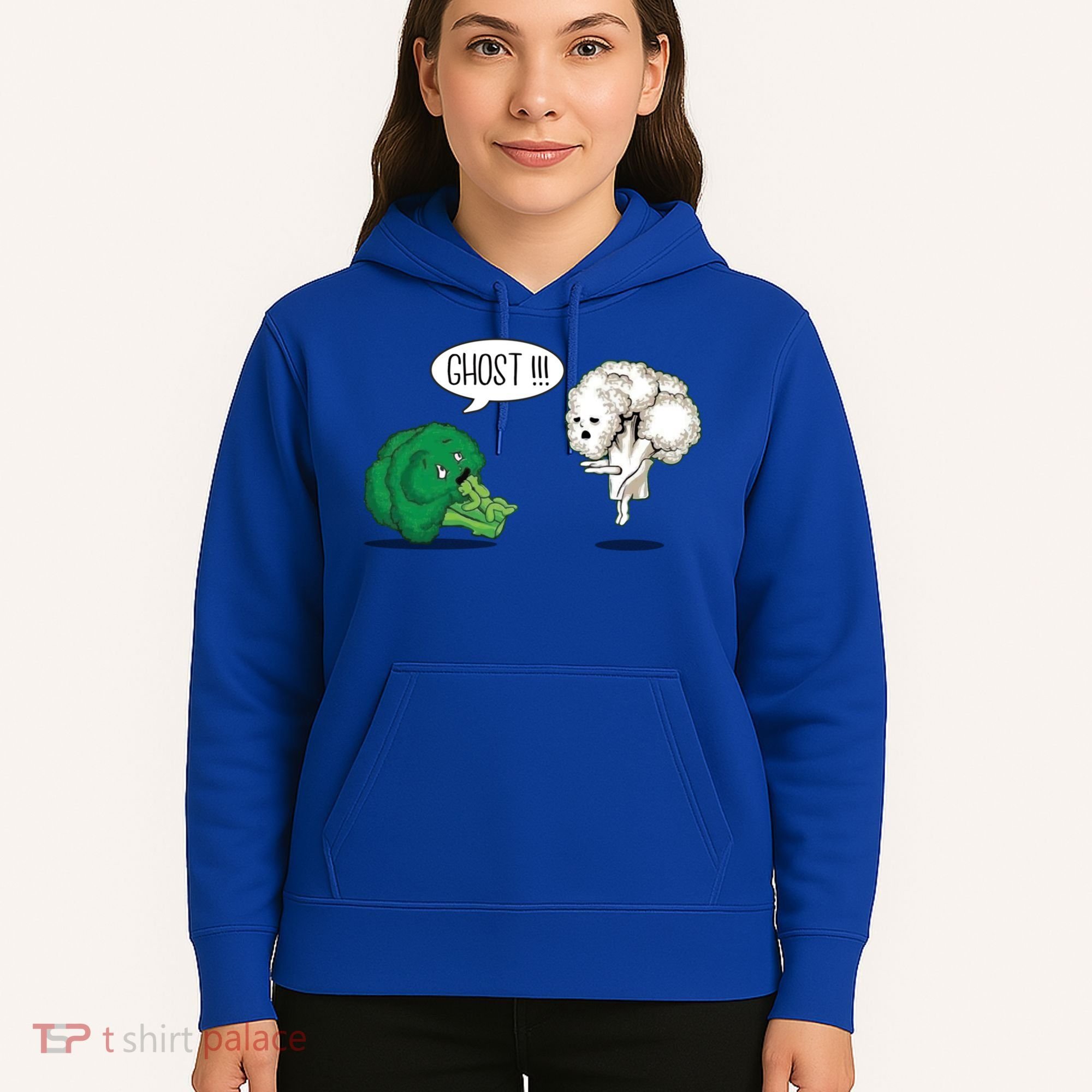 Funny Scared Broccoli By Ghost Cauliflower Funny Vegetarian Gift Hoodie