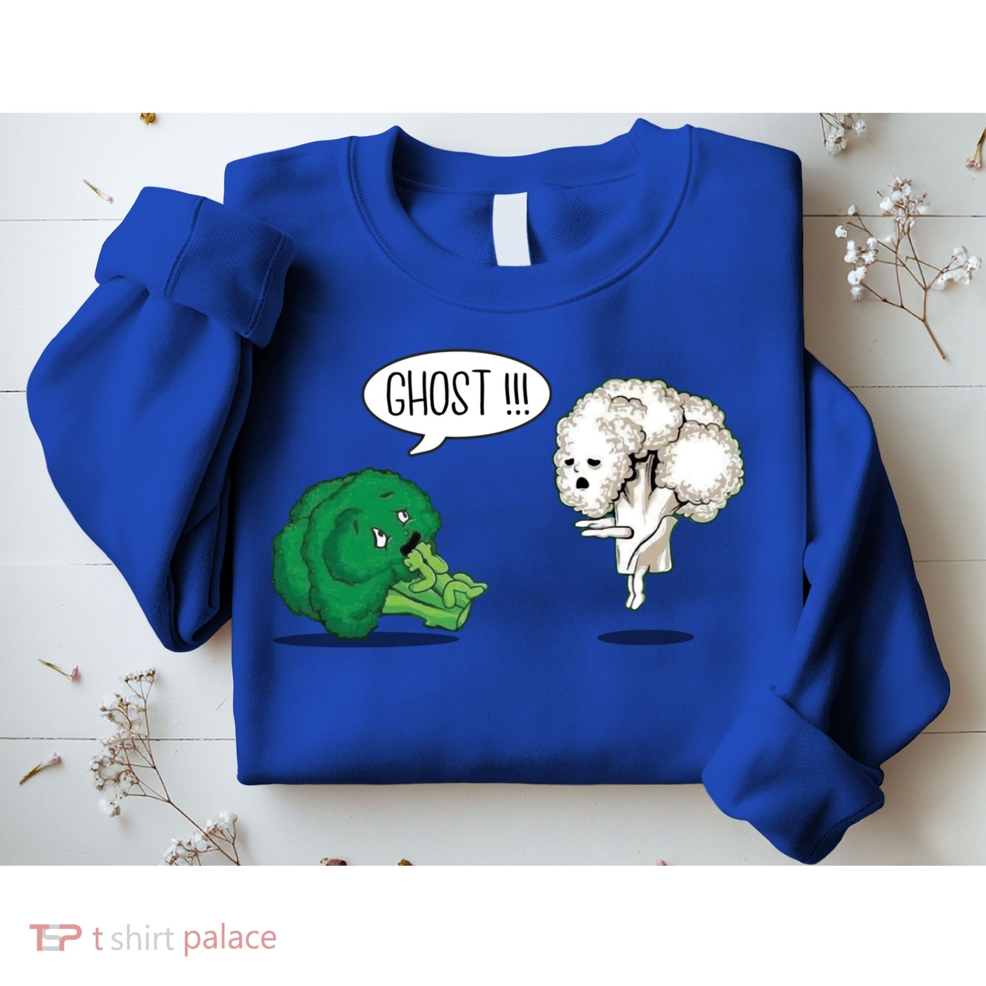 Funny Scared Broccoli By Ghost Cauliflower Funny Vegetarian Gift Sweatshirt
