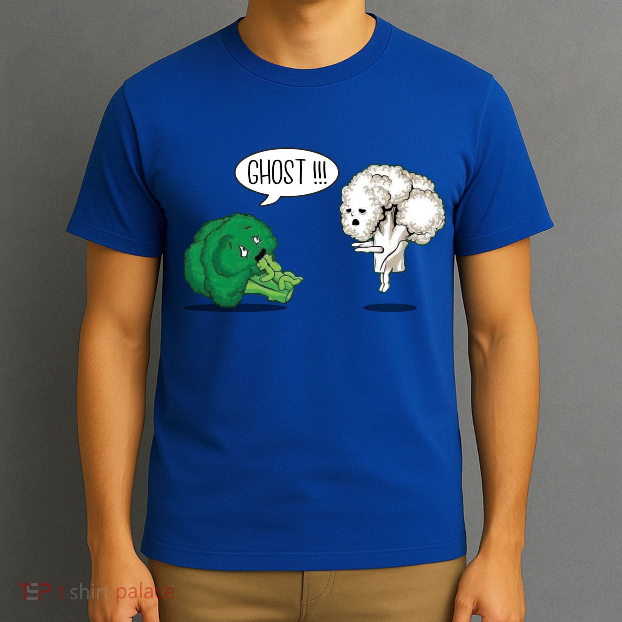 Funny Scared Broccoli By Ghost Cauliflower Funny Vegetarian Gift T-Shirt