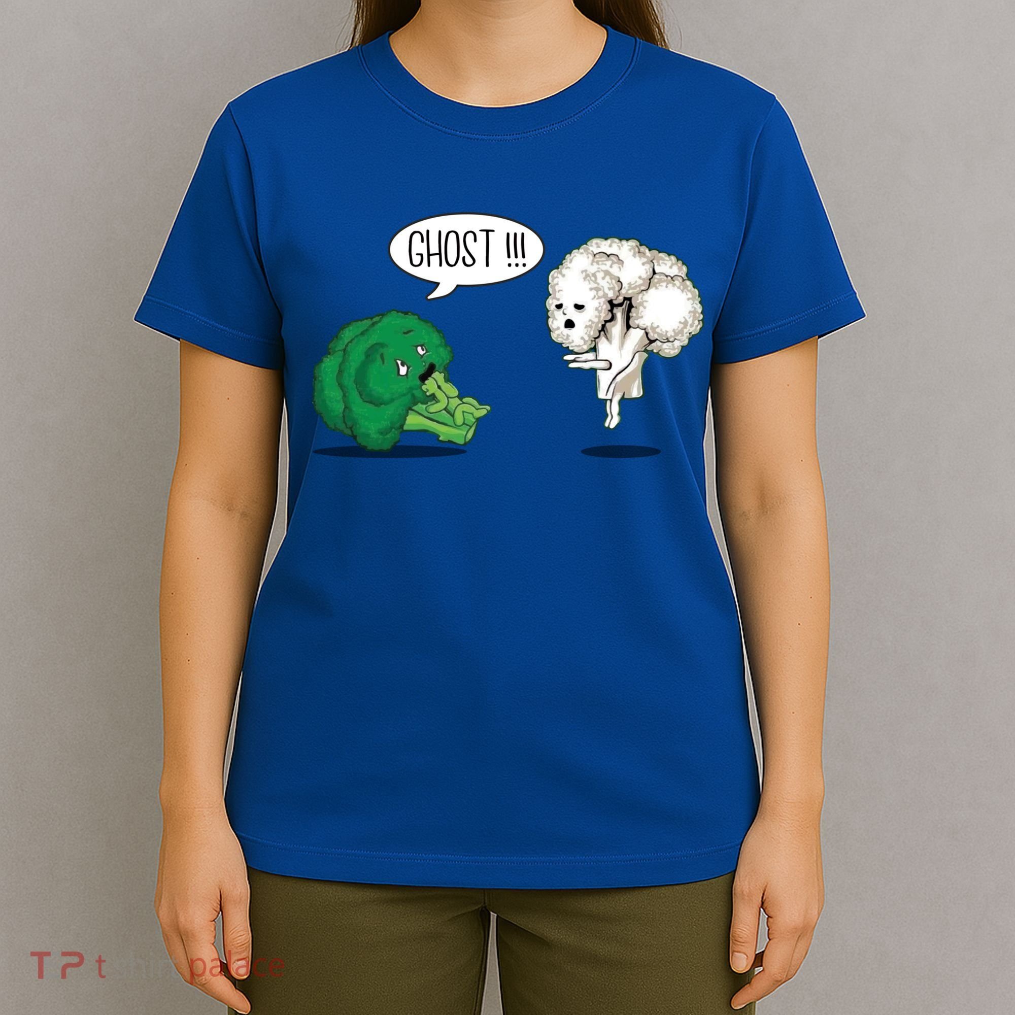 Funny Scared Broccoli By Ghost Cauliflower Funny Vegetarian Gift T-Shirt
