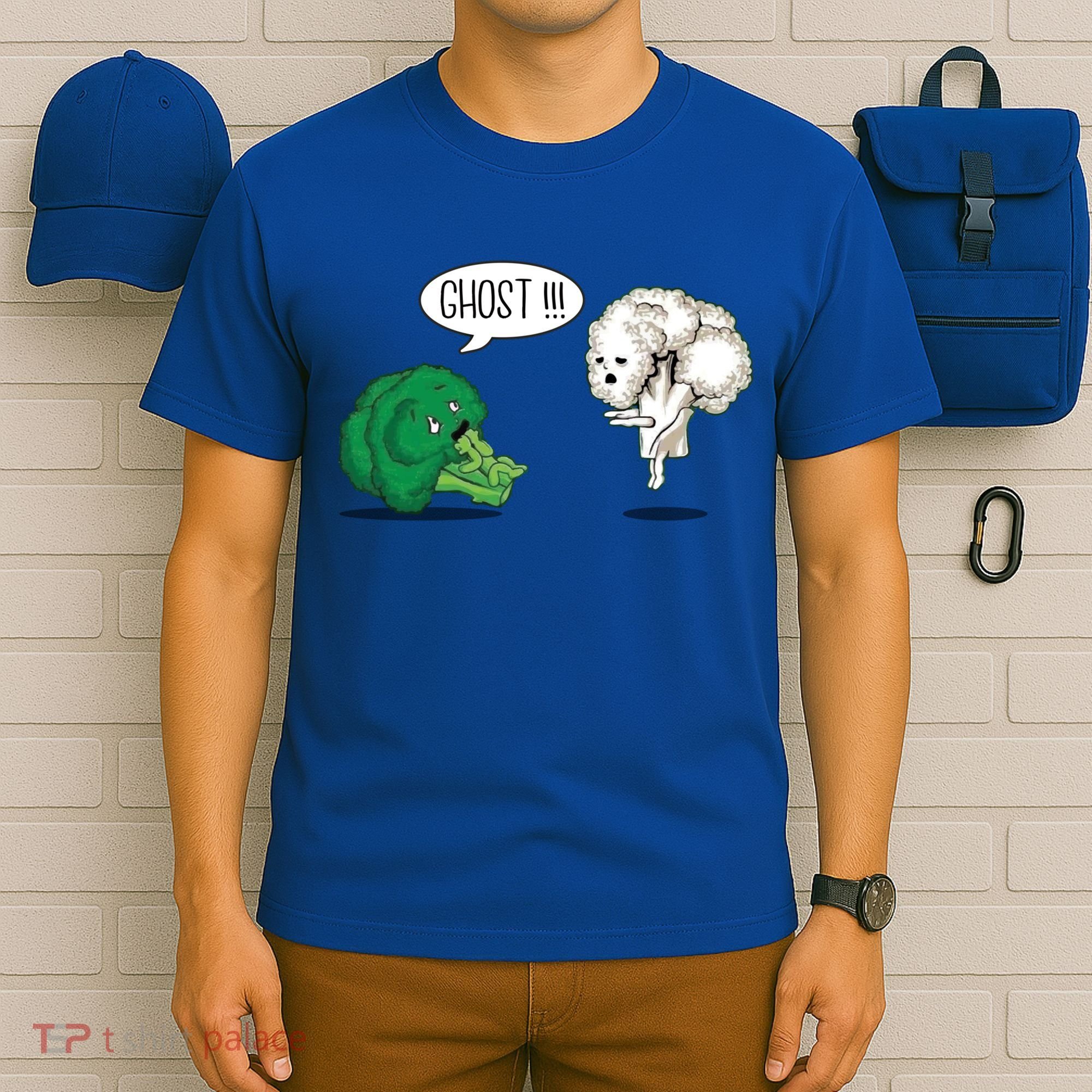 Funny Scared Broccoli By Ghost Cauliflower Funny Vegetarian Gift T-Shirt