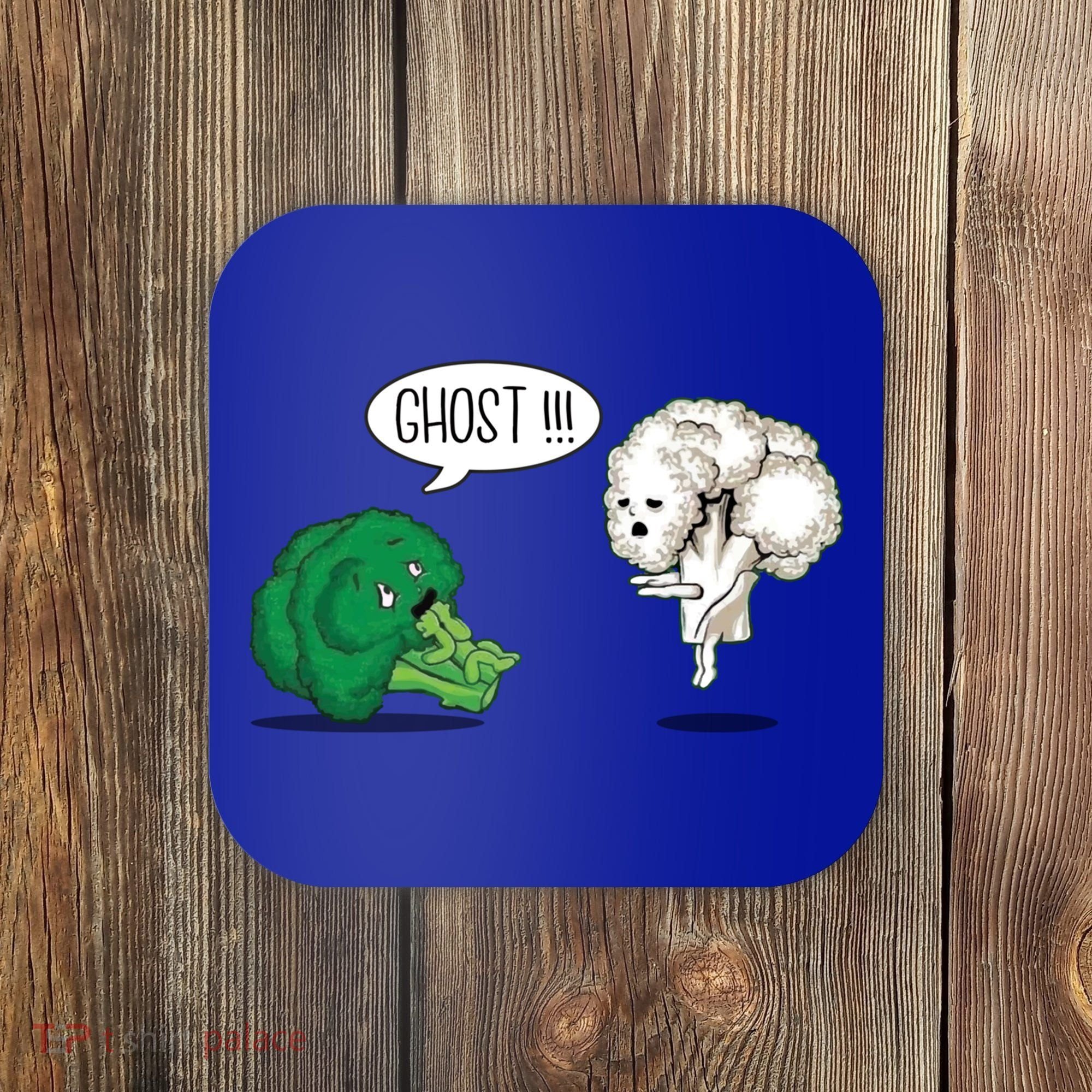 Funny Scared Broccoli By Ghost Cauliflower Funny Vegetarian Gift Coaster