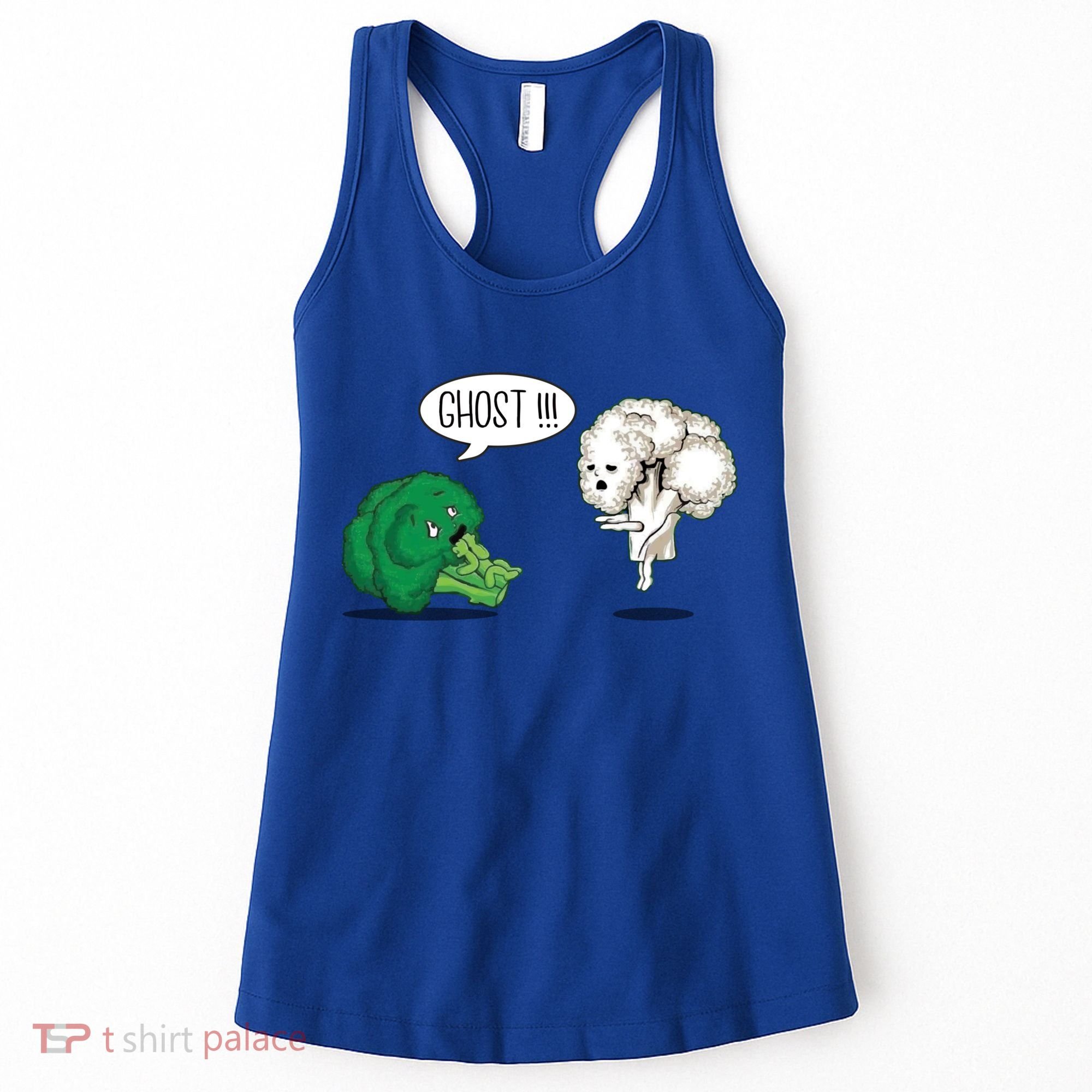 Funny Scared Broccoli By Ghost Cauliflower Funny Vegetarian Gift Women's Tank Top