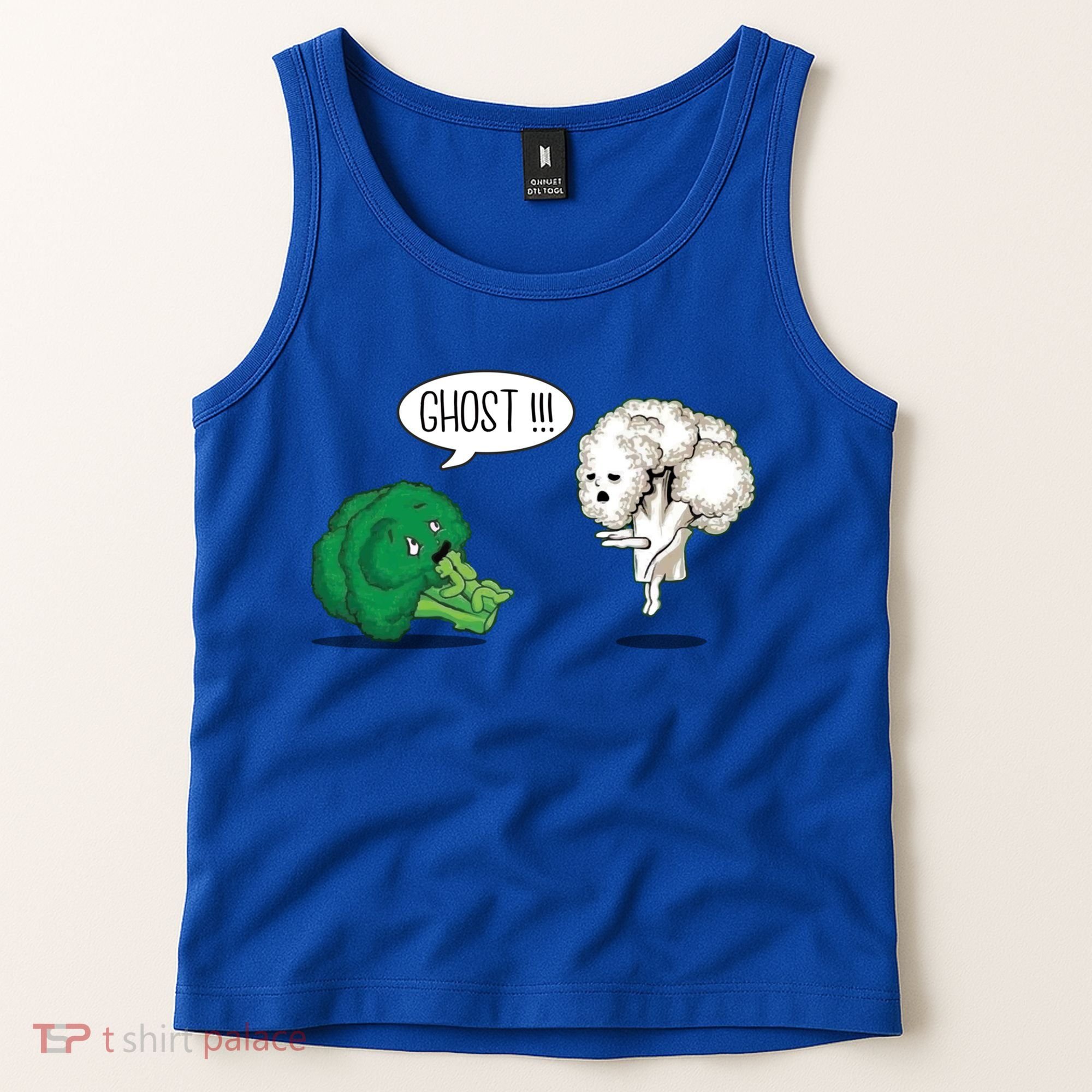 Funny Scared Broccoli By Ghost Cauliflower Funny Vegetarian Gift Tank Top