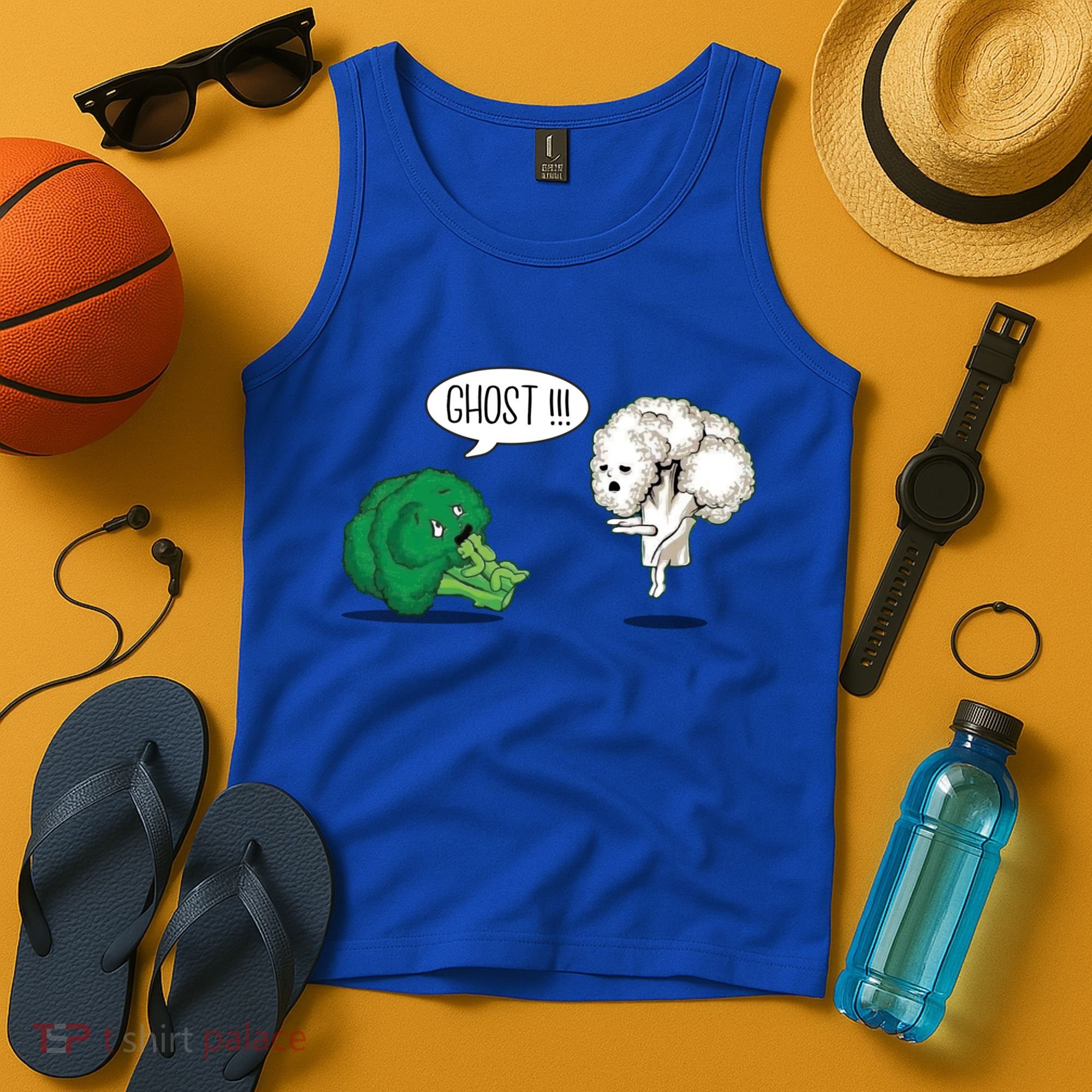 Funny Scared Broccoli By Ghost Cauliflower Funny Vegetarian Gift Tank Top