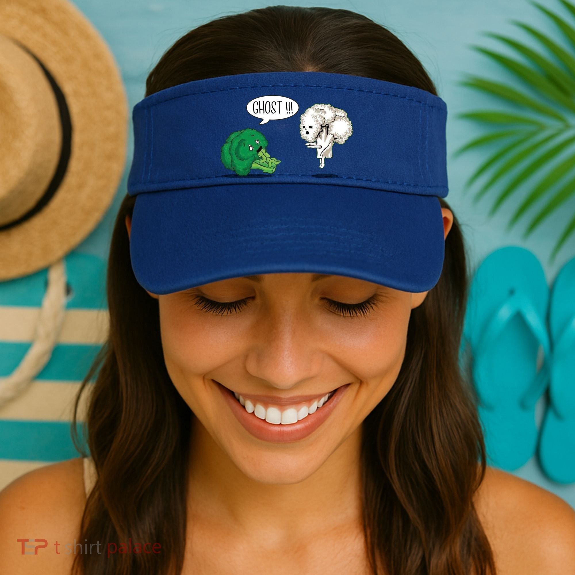 Funny Scared Broccoli By Ghost Cauliflower Funny Vegetarian Gift Visor