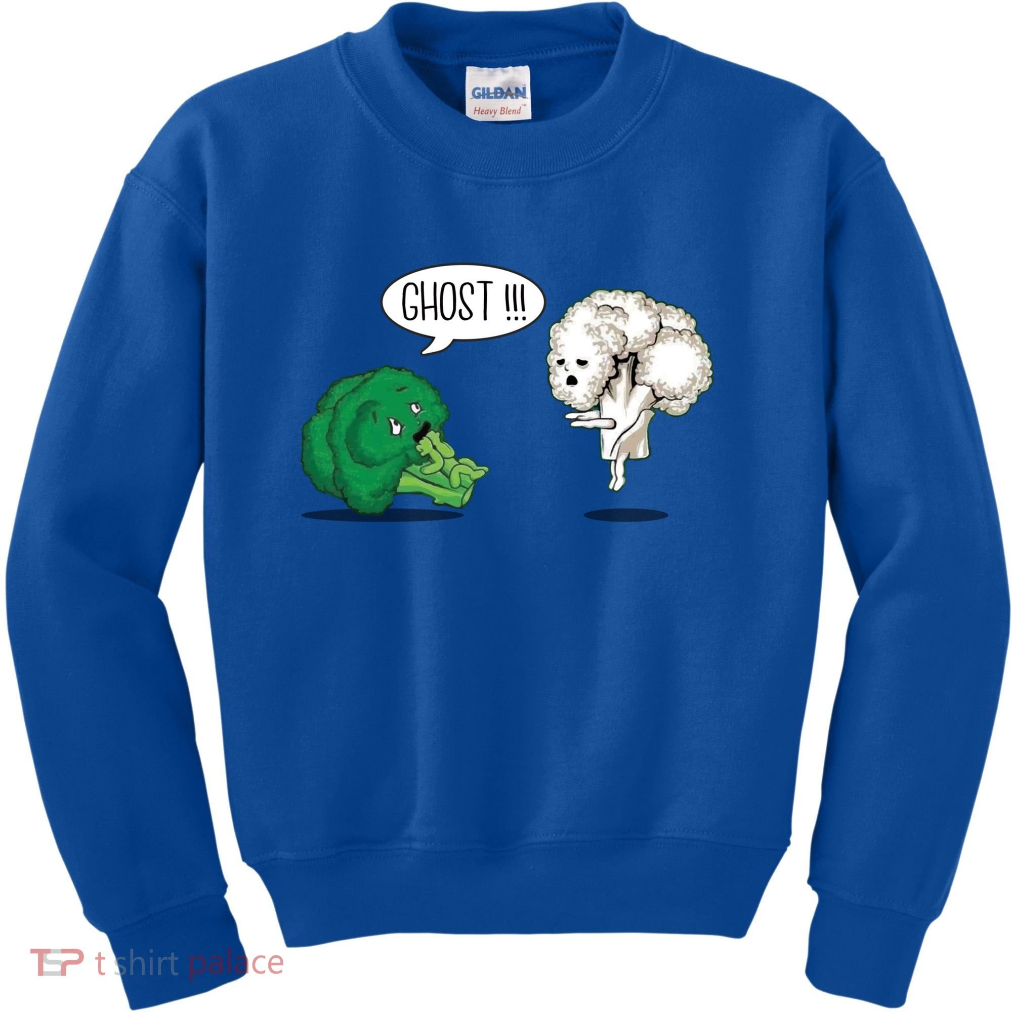 Funny Scared Broccoli By Ghost Cauliflower Funny Vegetarian Gift Kids Sweatshirt