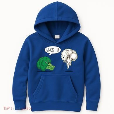 Funny Scared Broccoli By Ghost Cauliflower Funny Vegetarian Gift Kids Hoodie