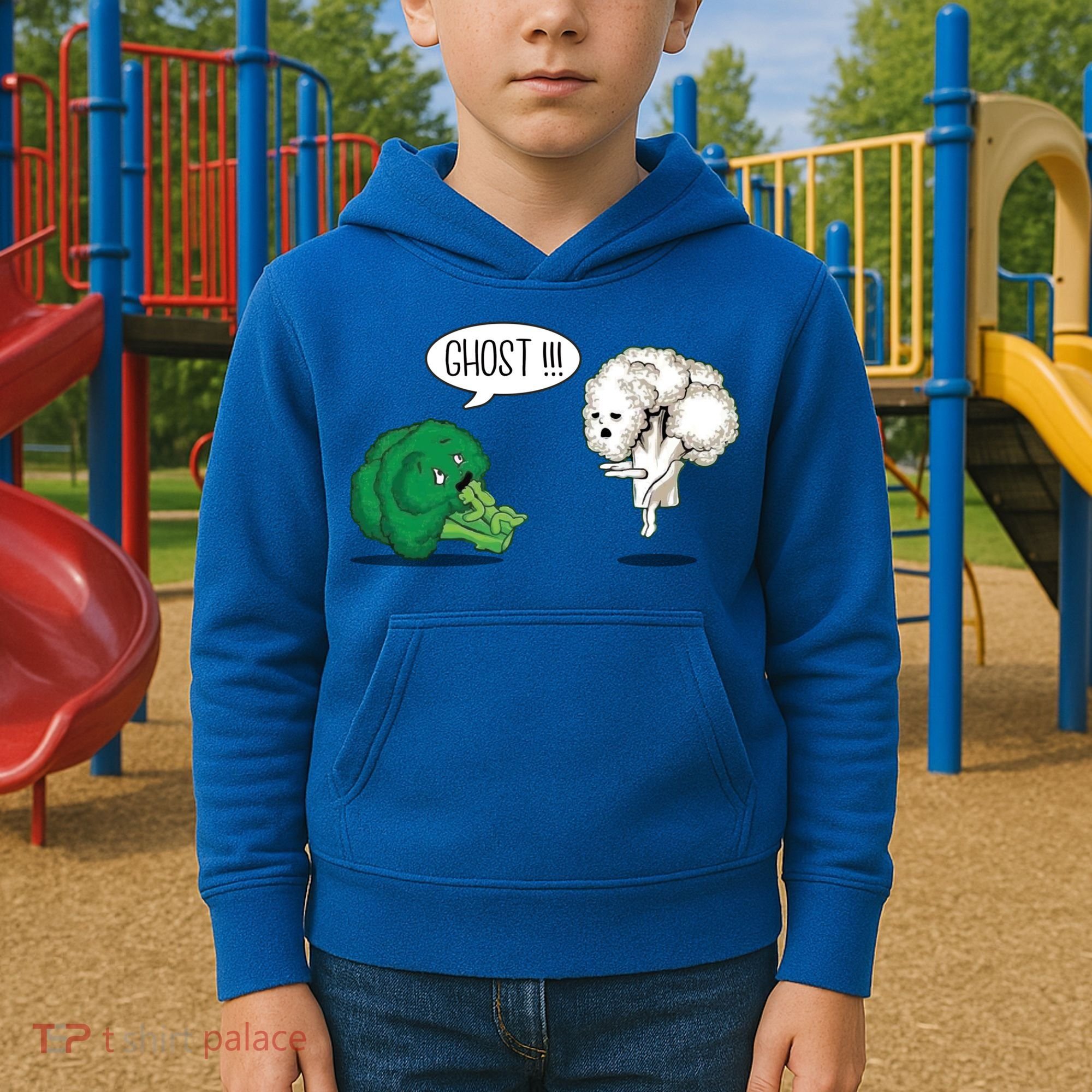 Funny Scared Broccoli By Ghost Cauliflower Funny Vegetarian Gift Kids Hoodie