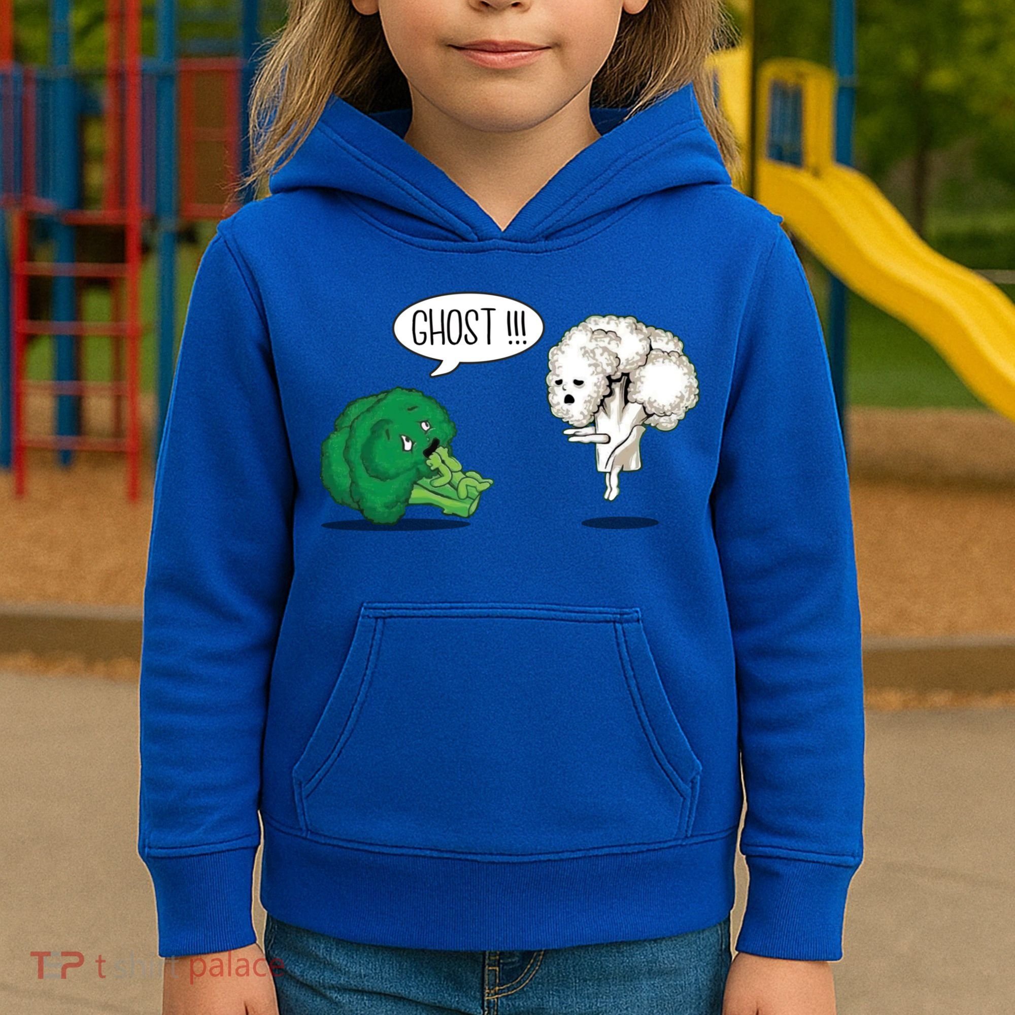 Funny Scared Broccoli By Ghost Cauliflower Funny Vegetarian Gift Kids Hoodie