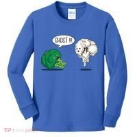 Funny Scared Broccoli By Ghost Cauliflower Funny Vegetarian Gift Kids Long Sleeve Shirt thumb 0