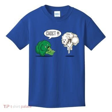 Funny Scared Broccoli By Ghost Cauliflower Funny Vegetarian Gift Kids T-Shirt