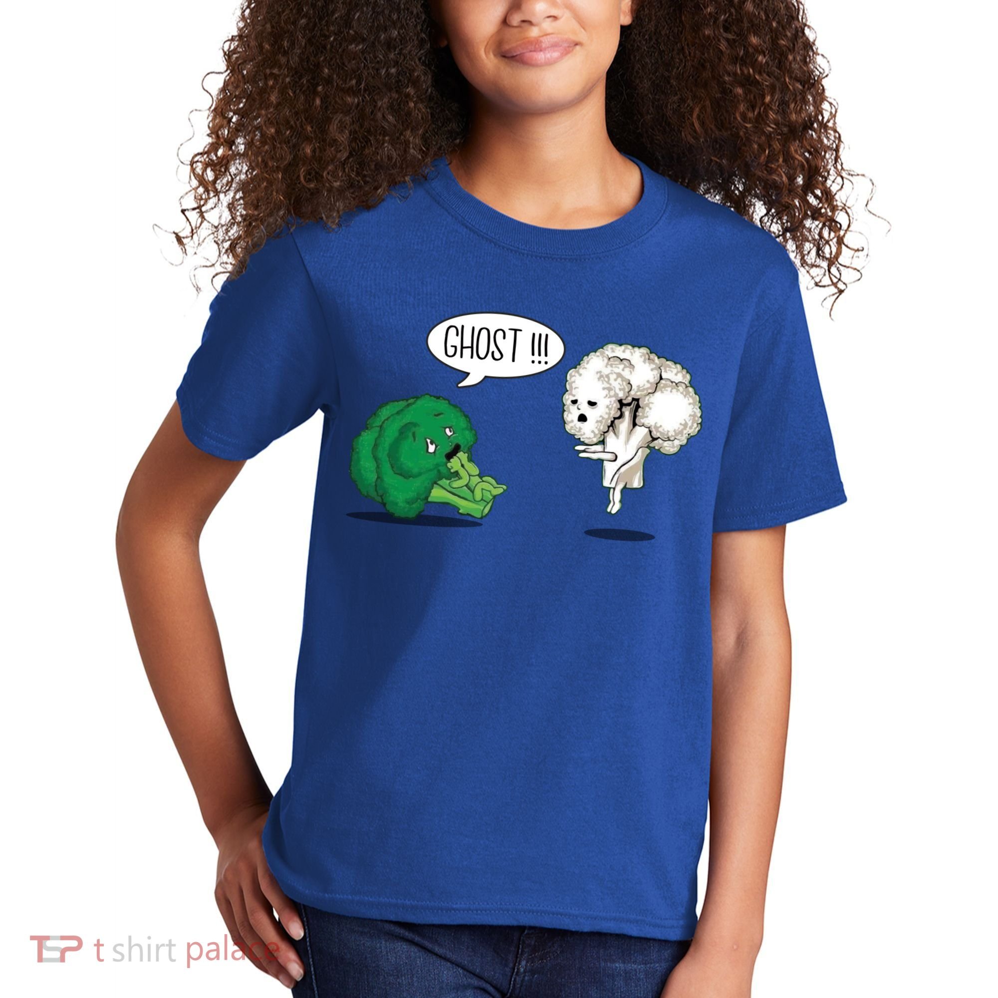 Funny Scared Broccoli By Ghost Cauliflower Funny Vegetarian Gift Kids T-Shirt