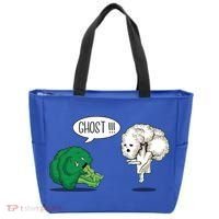 Funny Scared Broccoli By Ghost Cauliflower Funny Vegetarian Gift Tote Bag thumb 0